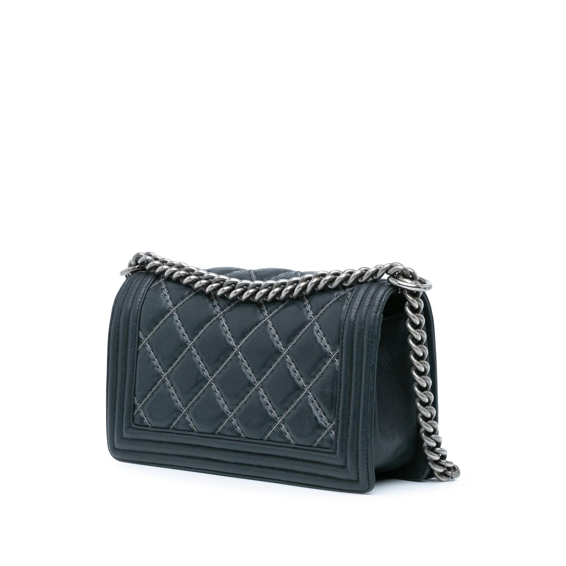 Chanel Iridescent Calfskin Double Stitch Boy Flap Handbag