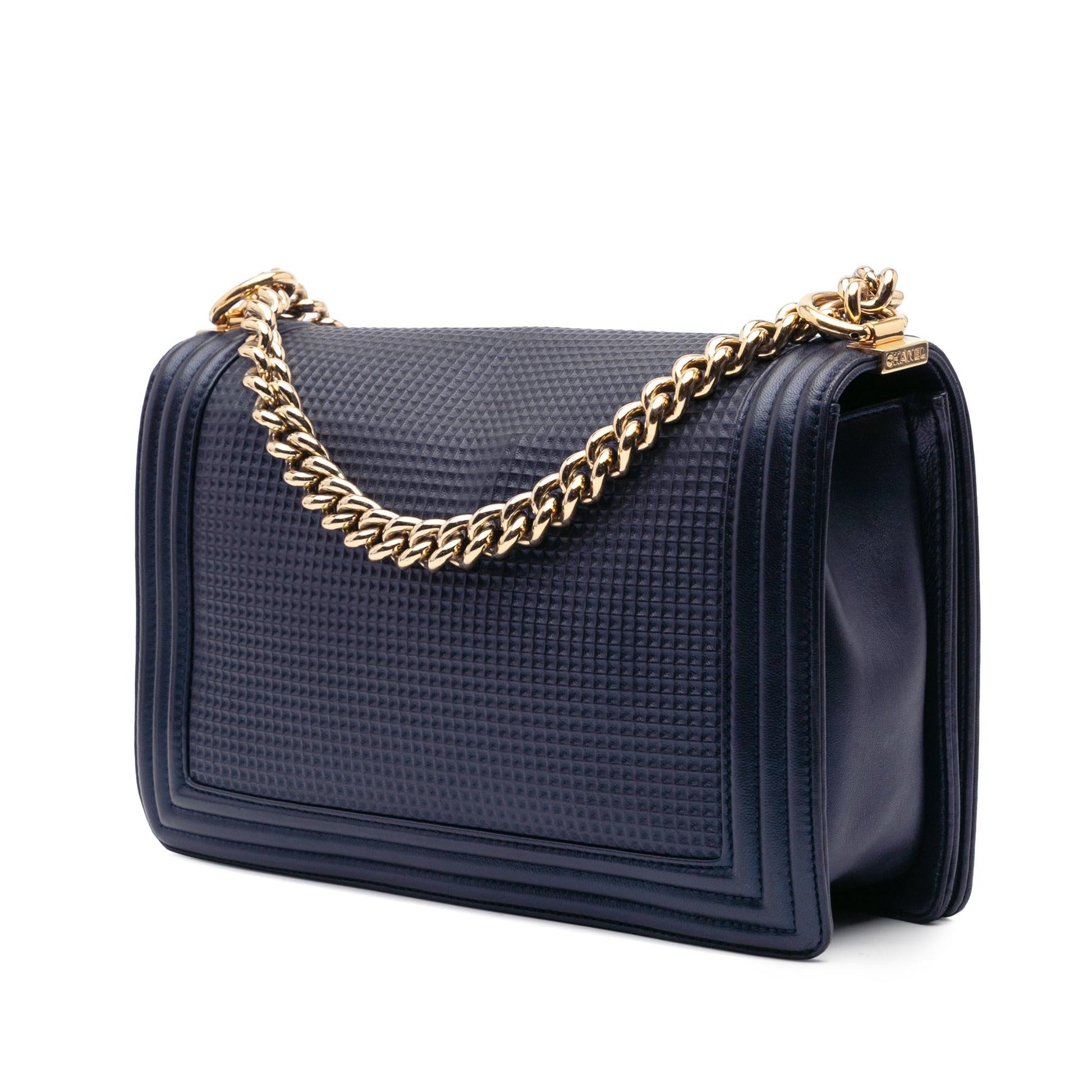Chanel Lambskin Embossed Cube Boy Flap Handbag
