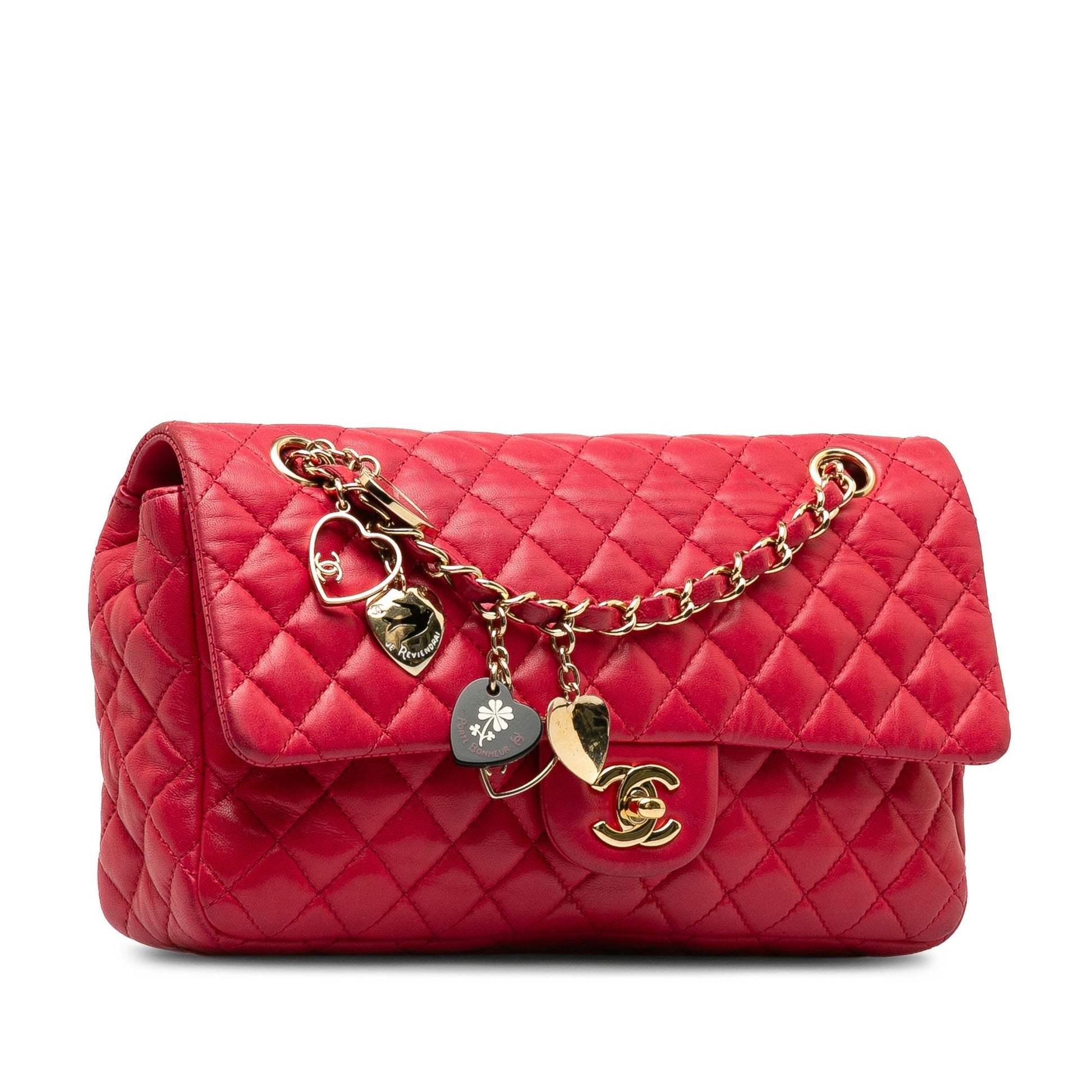 Chanel Lambskin Valentine Heart Charms Single Flap Key Chain