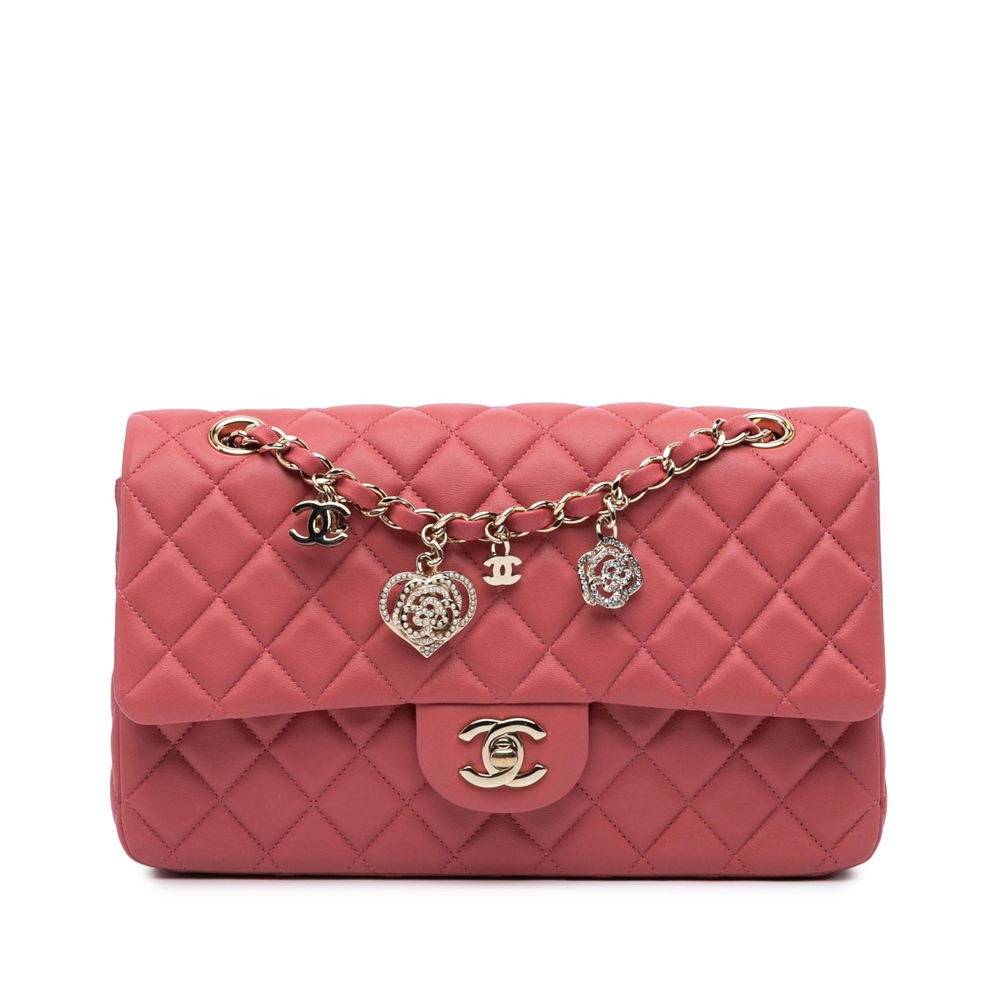 Chanel Lambskin Valentine Heart Charms Single Flap Key Chain
