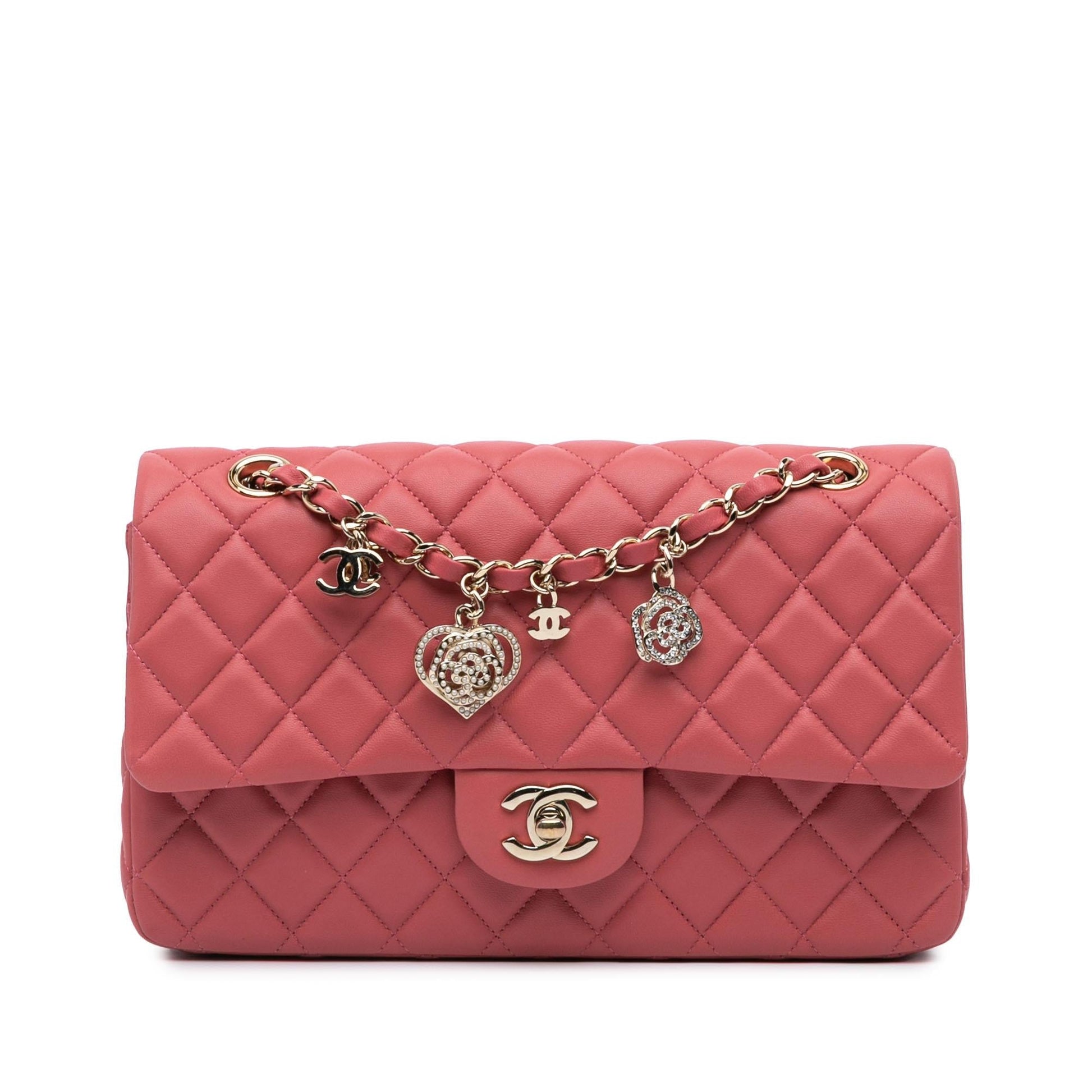Chanel Lambskin Valentine Heart Charms Single Flap Key Chain