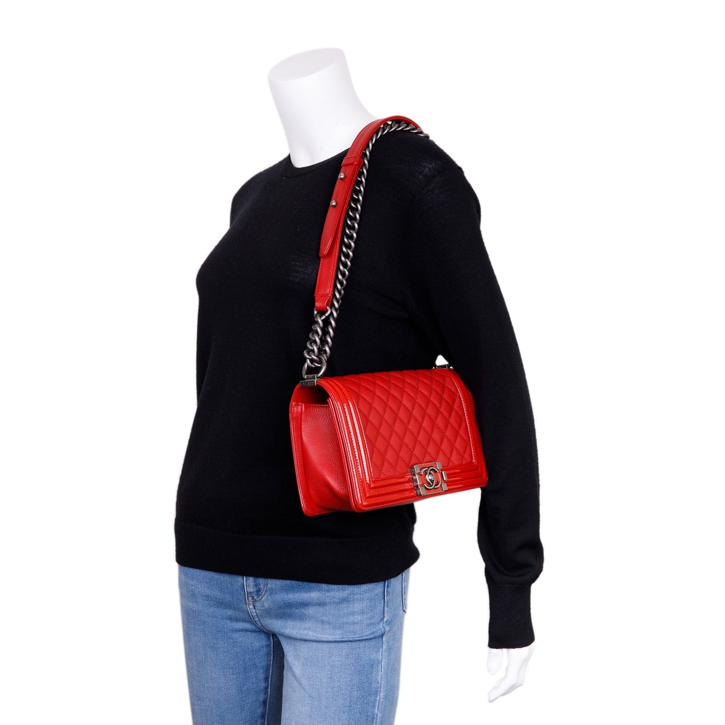Chanel Patent Trimmed Boy Leather Travel Bag