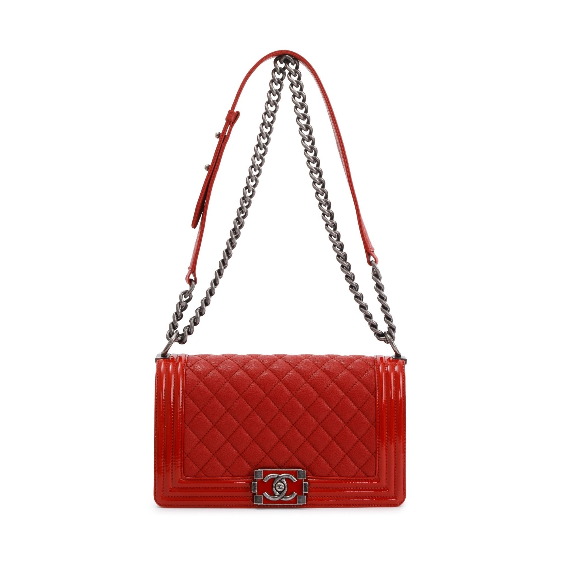 Chanel Patent Trimmed Boy Leather Travel Bag