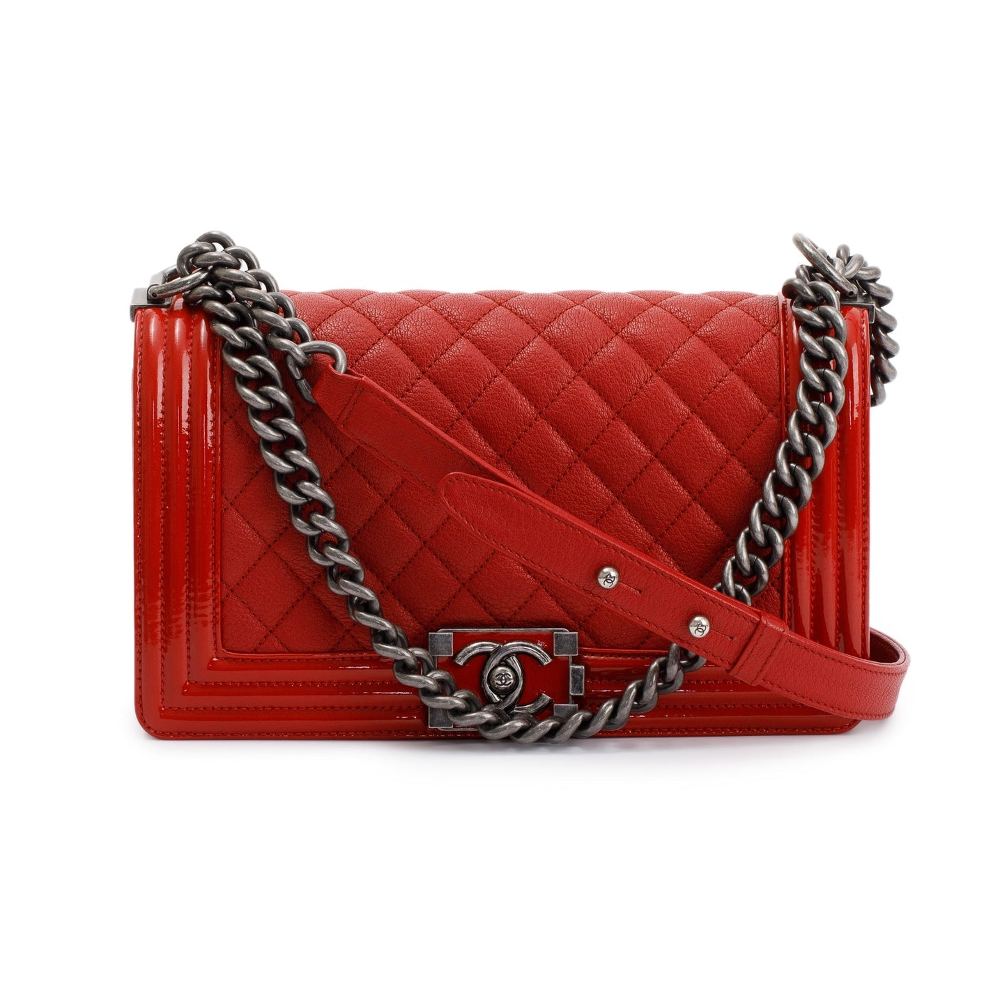Chanel Patent Trimmed Boy Leather Travel Bag