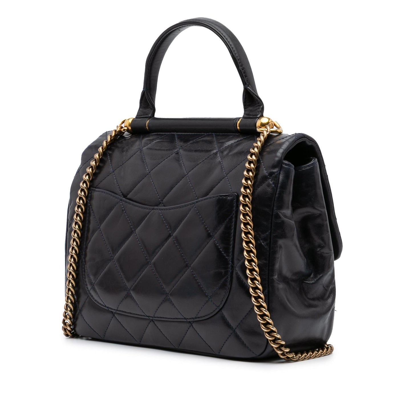 Chanel Quilted Glazed Calfskin Bar Top Handle Gold Handbag