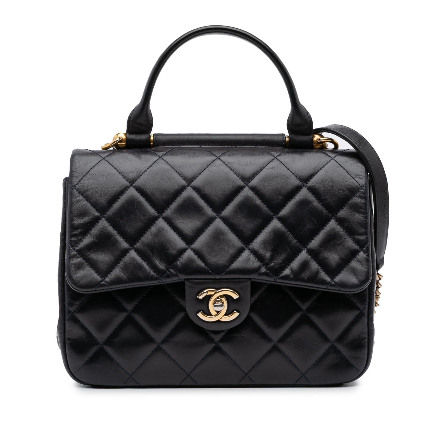Chanel Quilted Glazed Calfskin Bar Top Handle Gold Handbag Flap 1