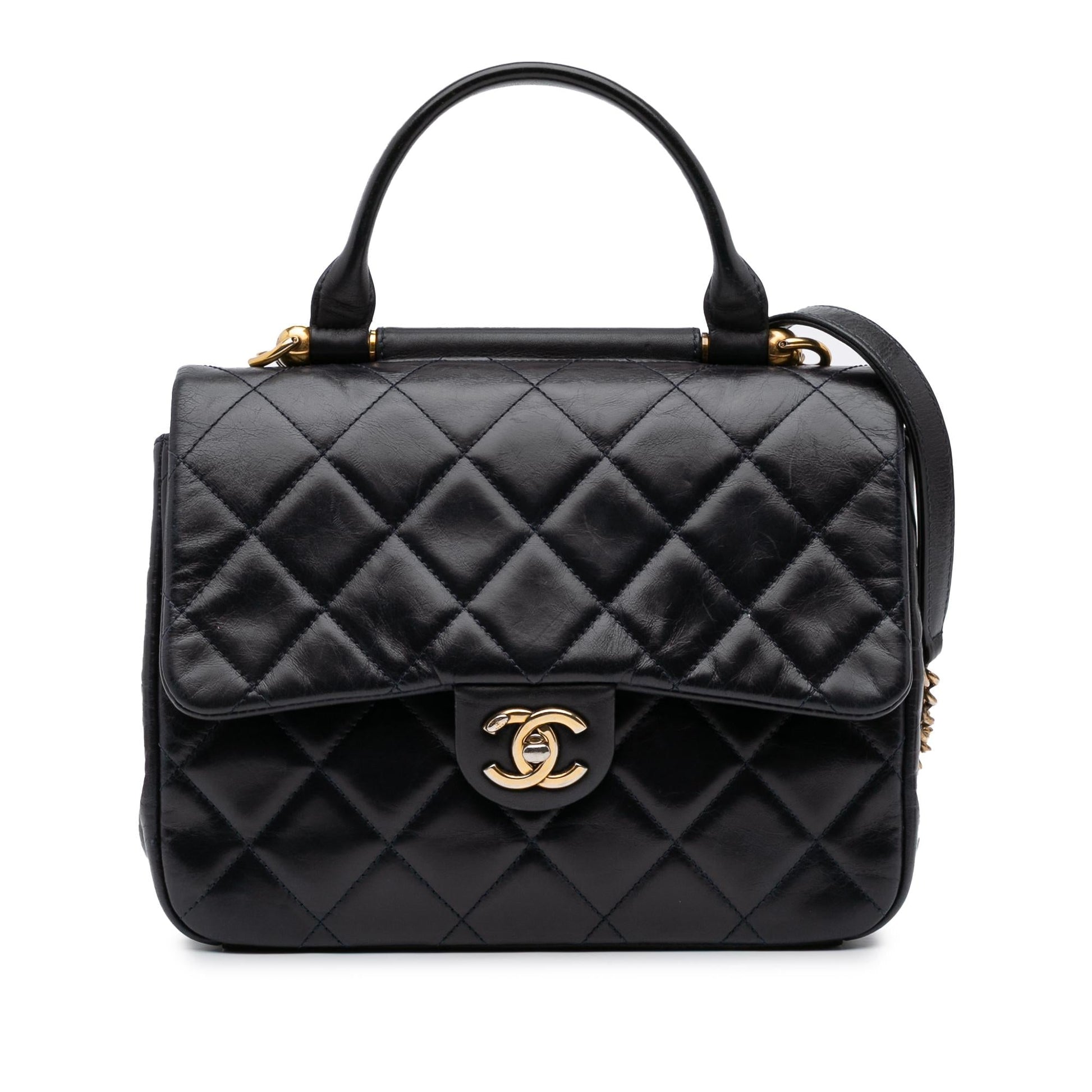 Chanel Quilted Glazed Calfskin Bar Top Handle Gold Handbag Flap 1