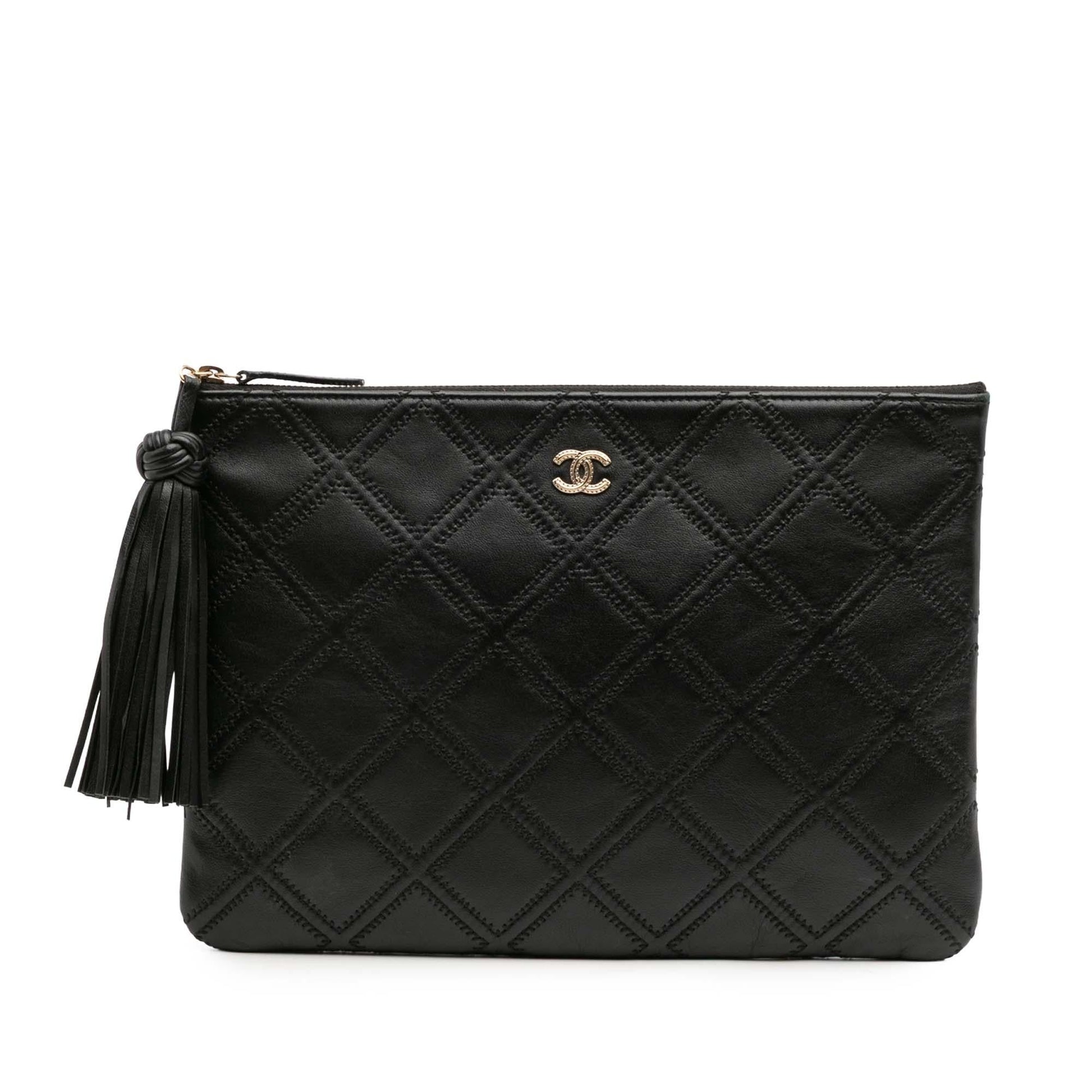 Chanel Quilted Lambskin Double Stitch Tassel O Clutch Bag