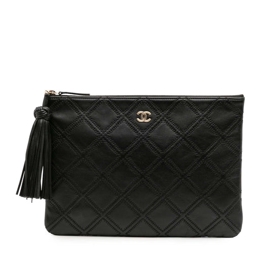 Chanel Quilted Lambskin Double Stitch Tassel O Clutch Bag