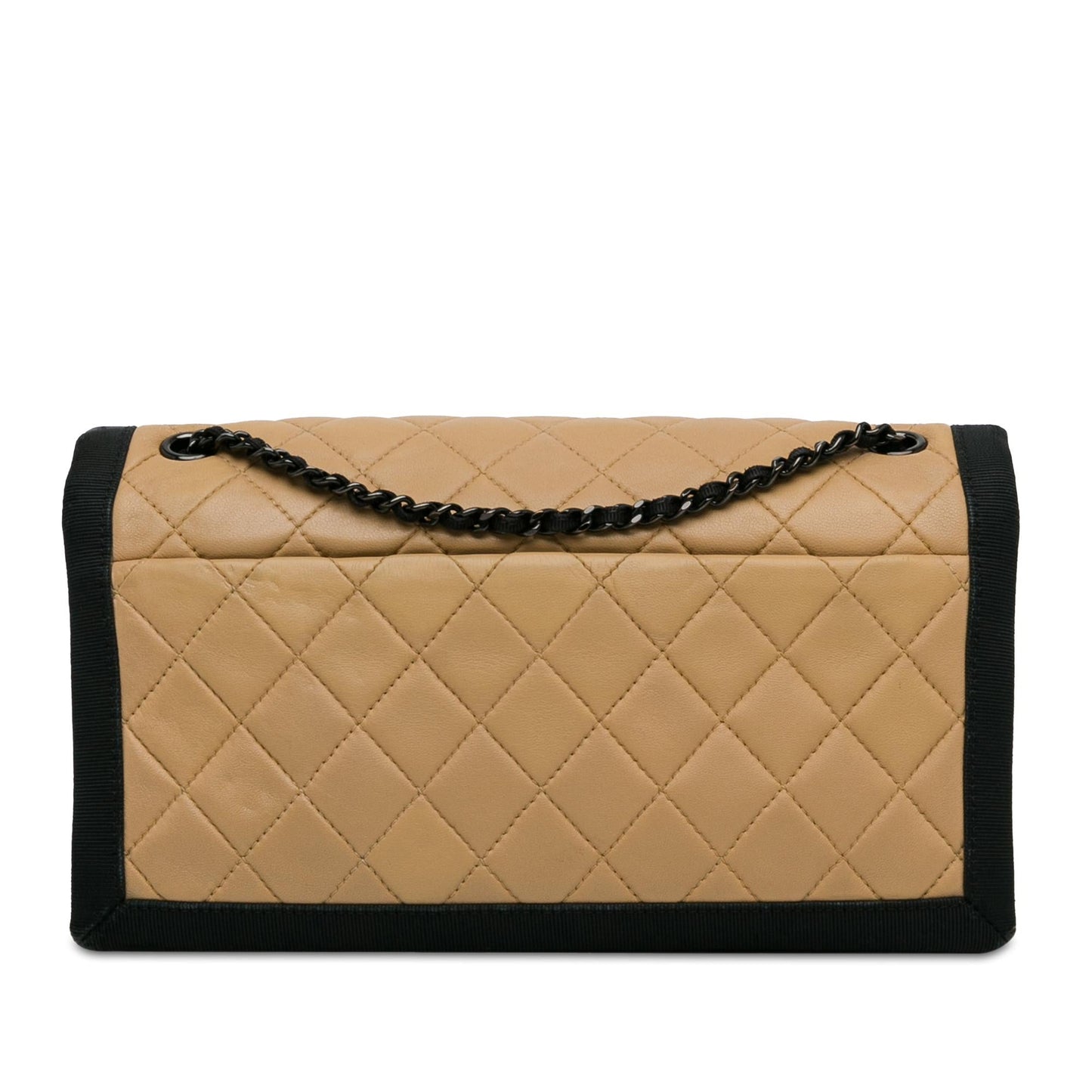 Chanel Quilted Lambskin Grosgrain Two Tone Flap Handbag