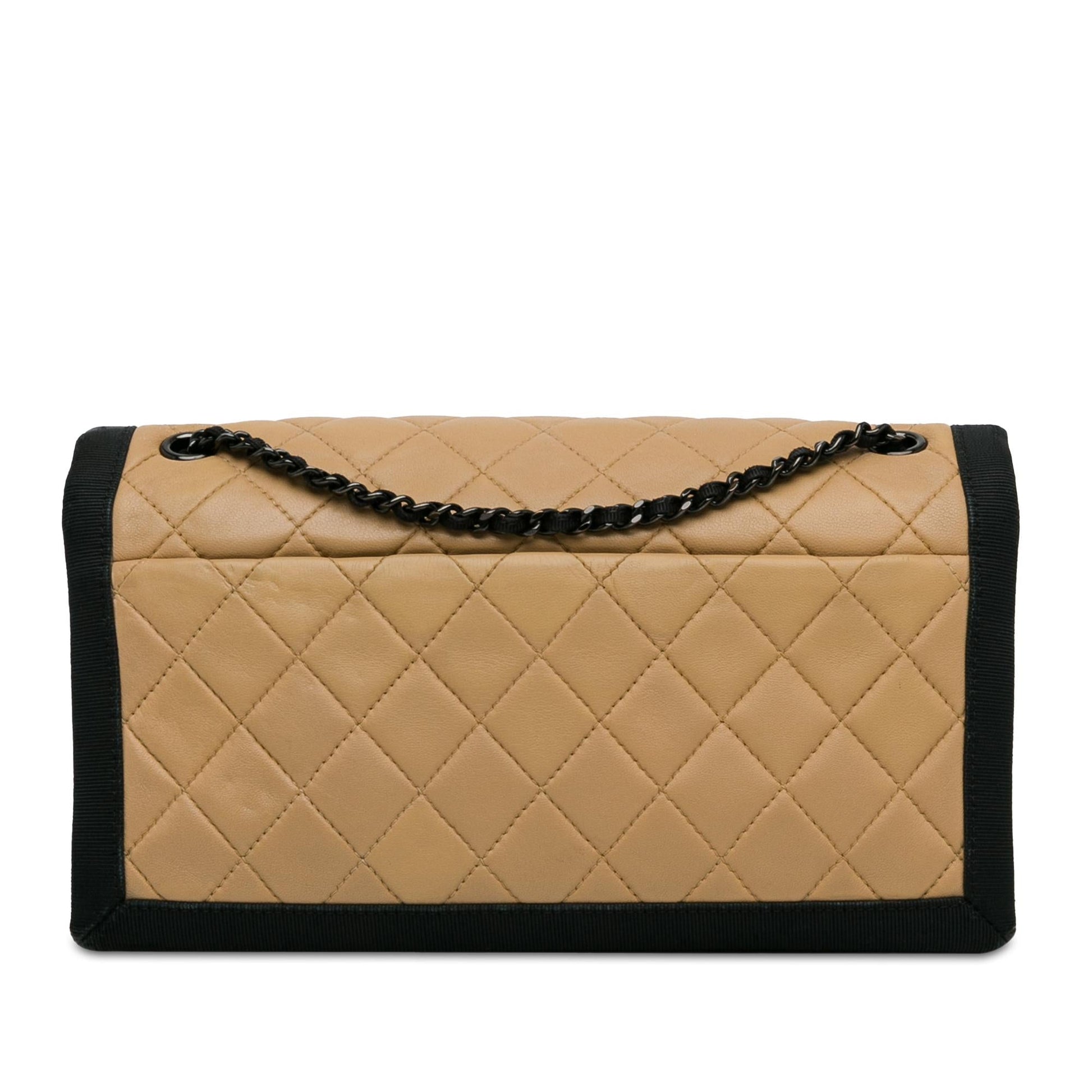 Chanel Medium Quilted Lambskin Grosgrain Two Tone Flap (Shg-Dmf9Aj) Bag