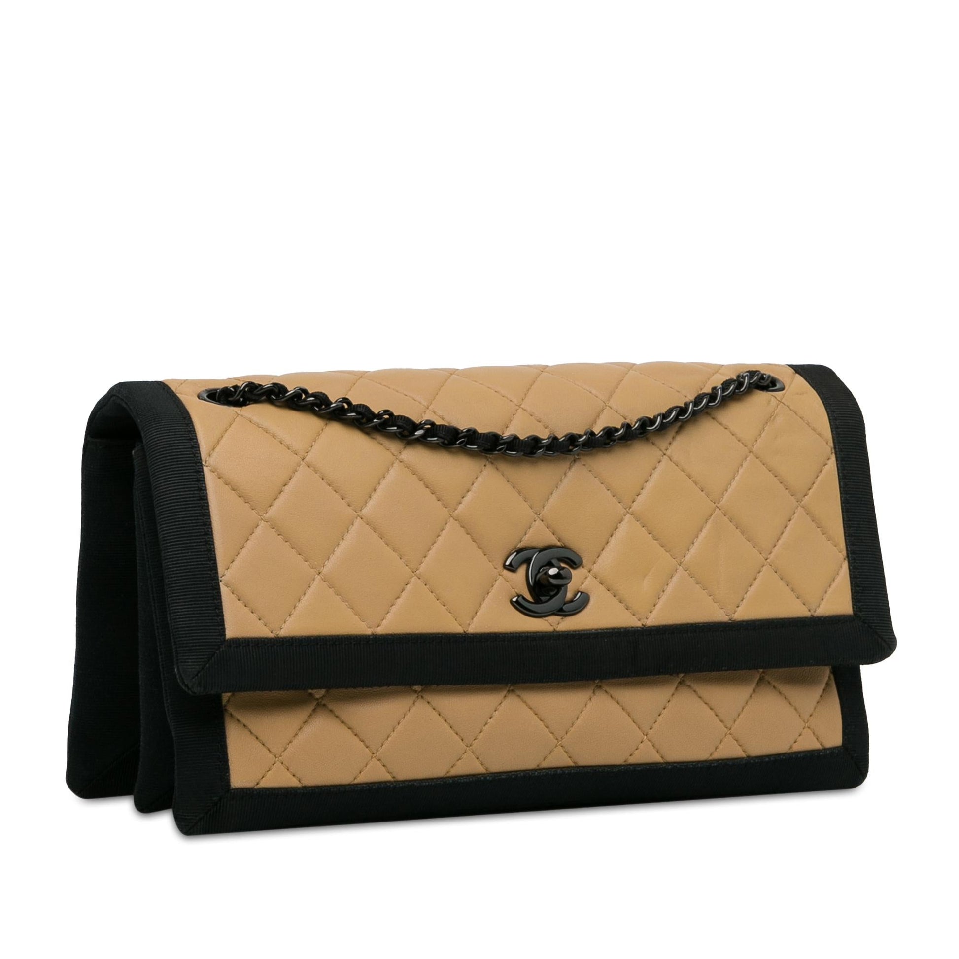 Chanel Medium Quilted Lambskin Grosgrain Two Tone Flap (Shg-Dmf9Aj) Bag