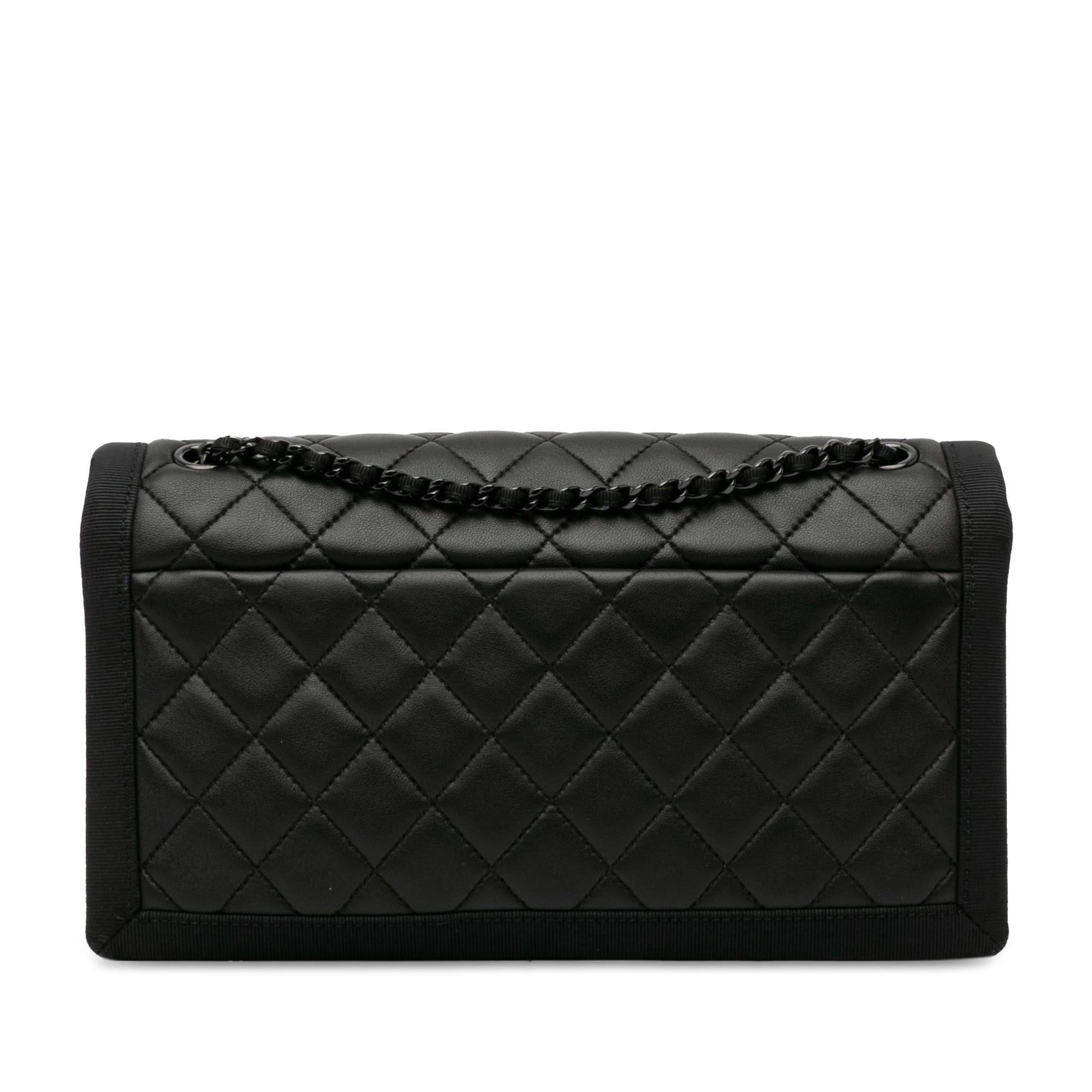 Chanel Medium Quilted Lambskin Grosgrain Two Tone Flap (Shg-Igkksy) Bag