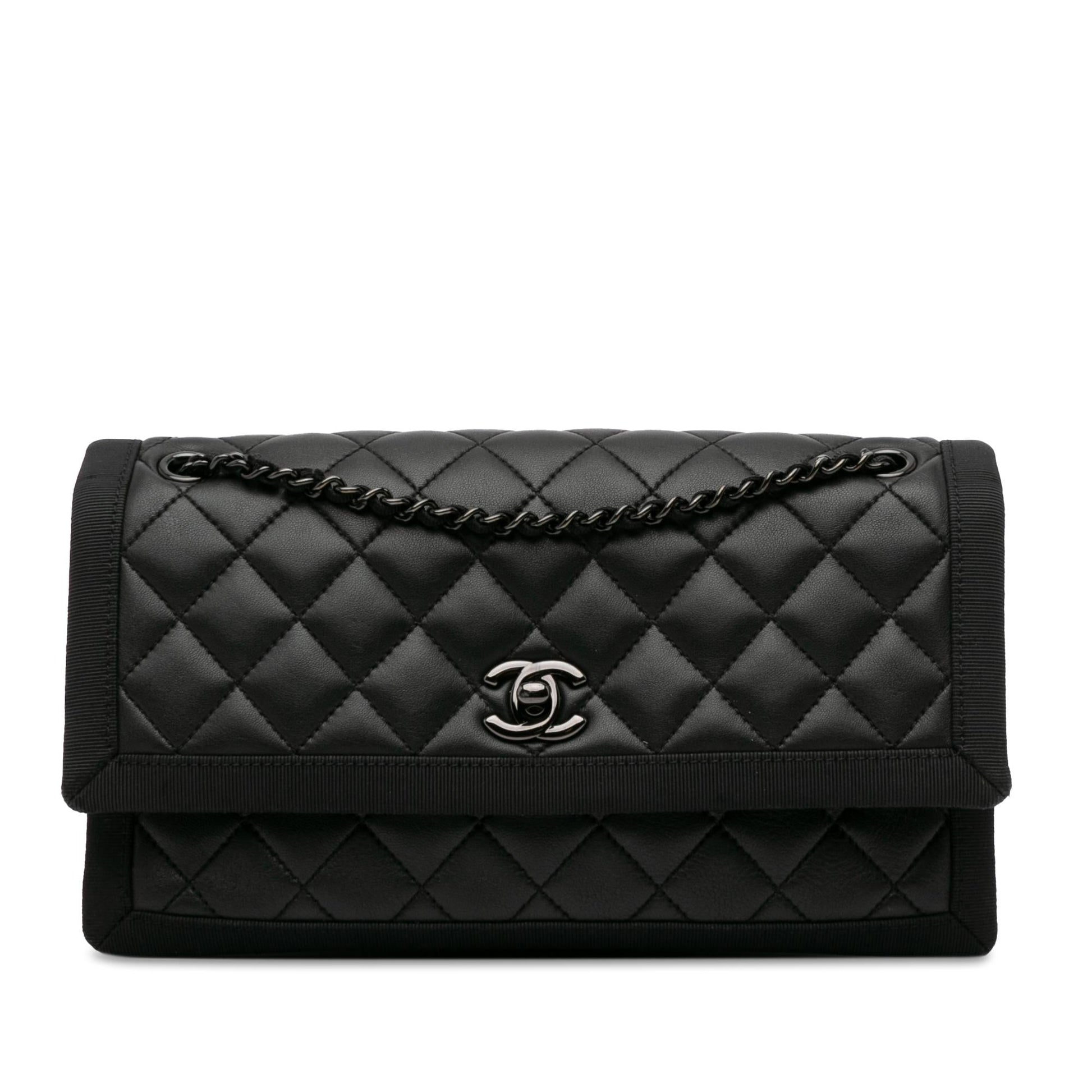 Chanel Quilted Lambskin Grosgrain Two Tone Flap Handbag Shg Igkksy
