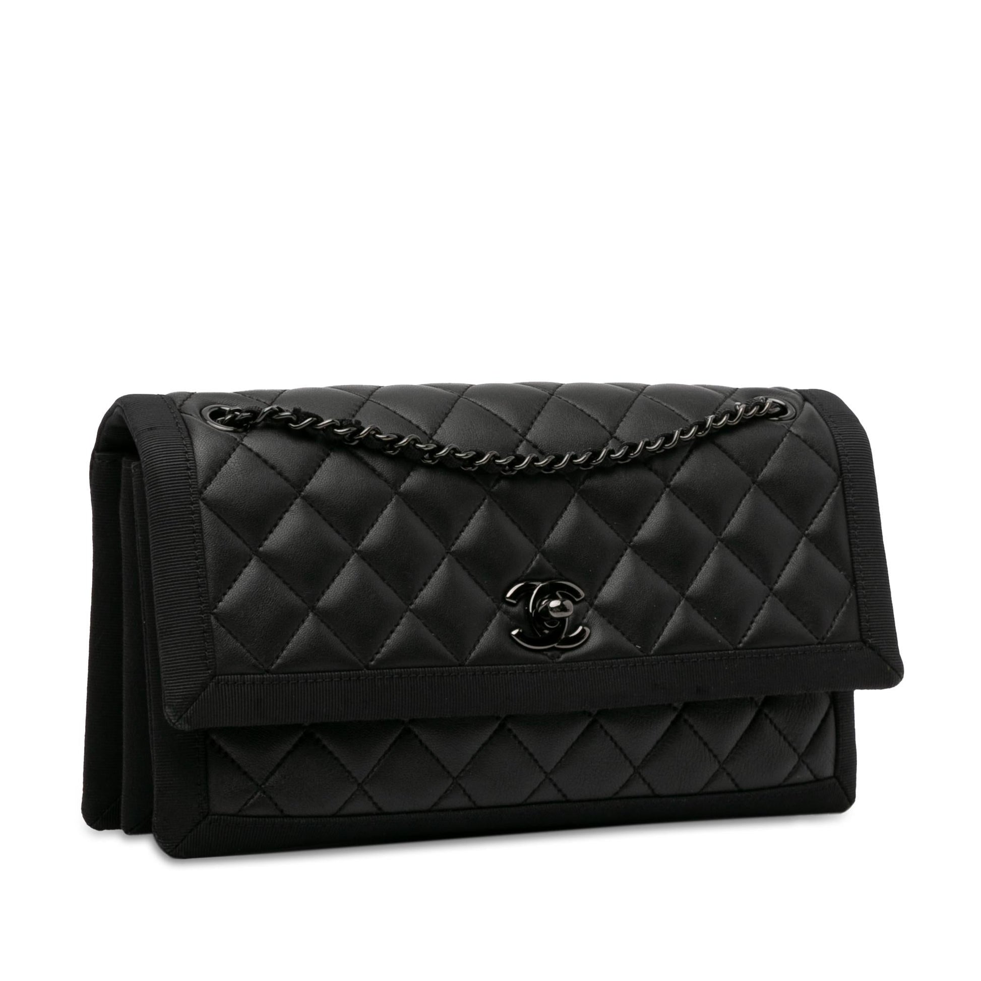 Chanel Quilted Lambskin Grosgrain Two Tone Flap Handbag Shg Igkksy