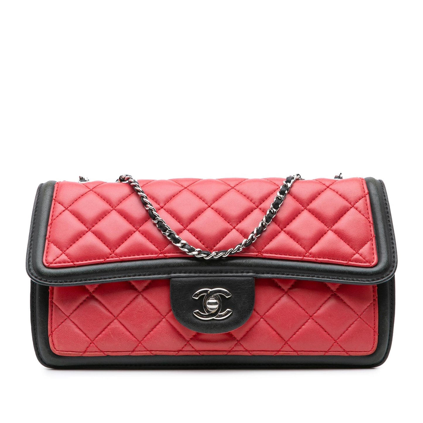 Chanel Quilted Lambskin Grosgrain Two Tone Flap Handbag