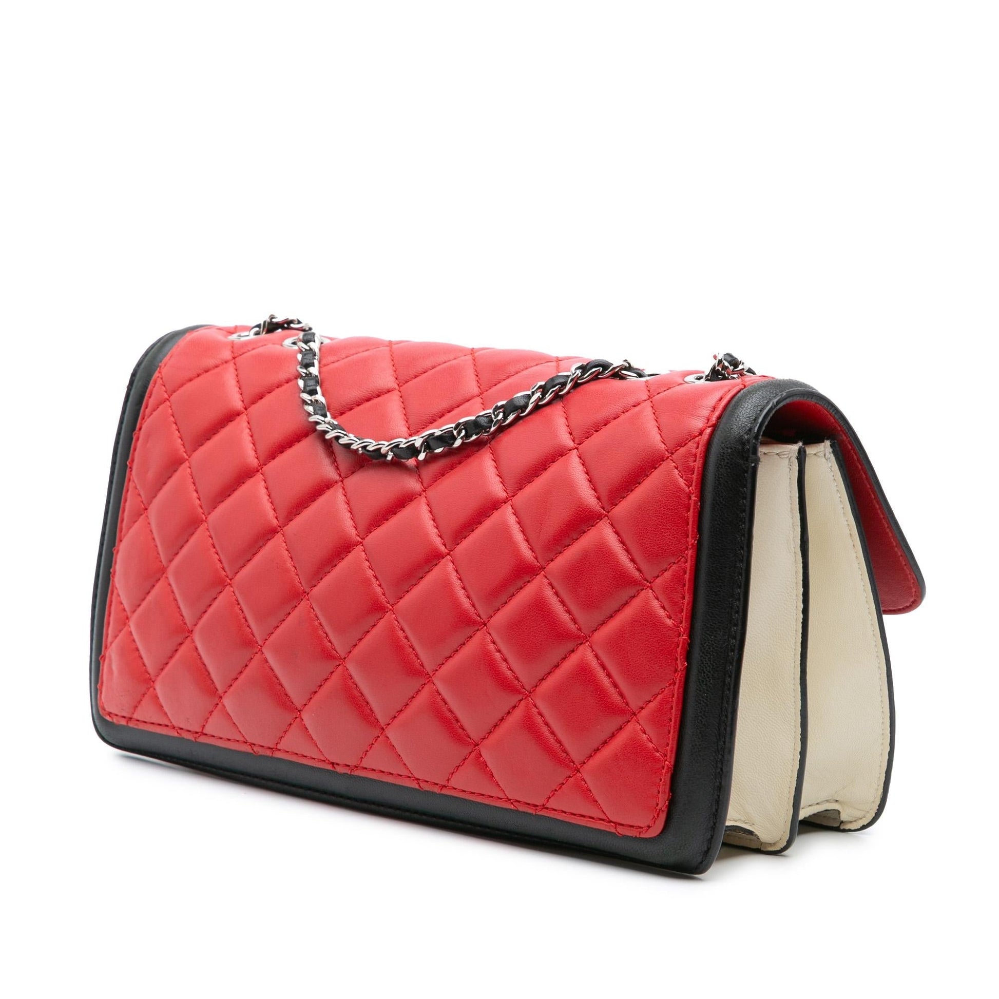 Chanel Quilted Lambskin Grosgrain Two Tone Flap Handbag