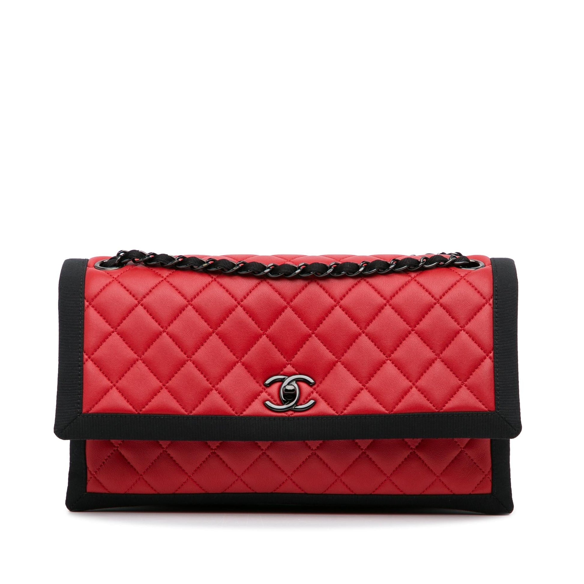 Chanel Quilted Lambskin Grosgrain Two Tone Flap Handbag Flap 1