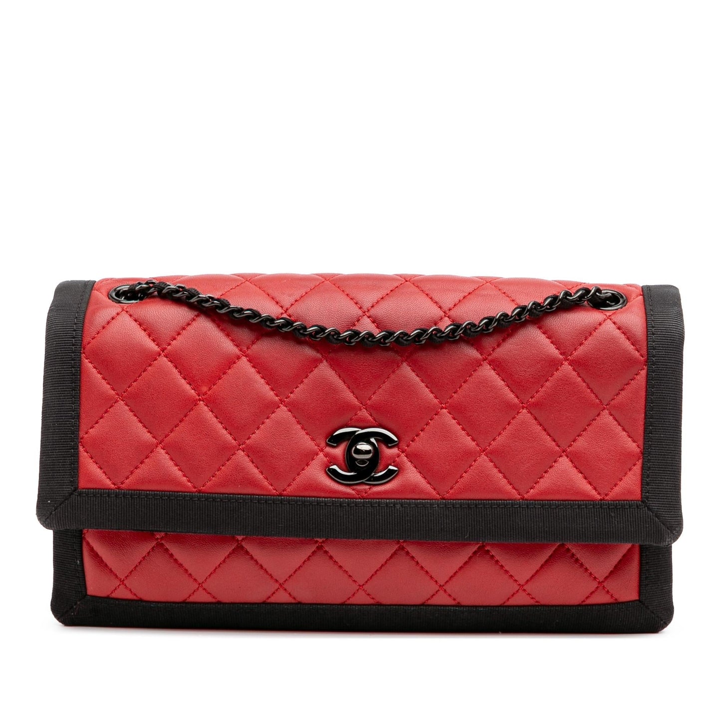 Chanel Quilted Lambskin Grosgrain Two Tone Flap Handbag Flap 2