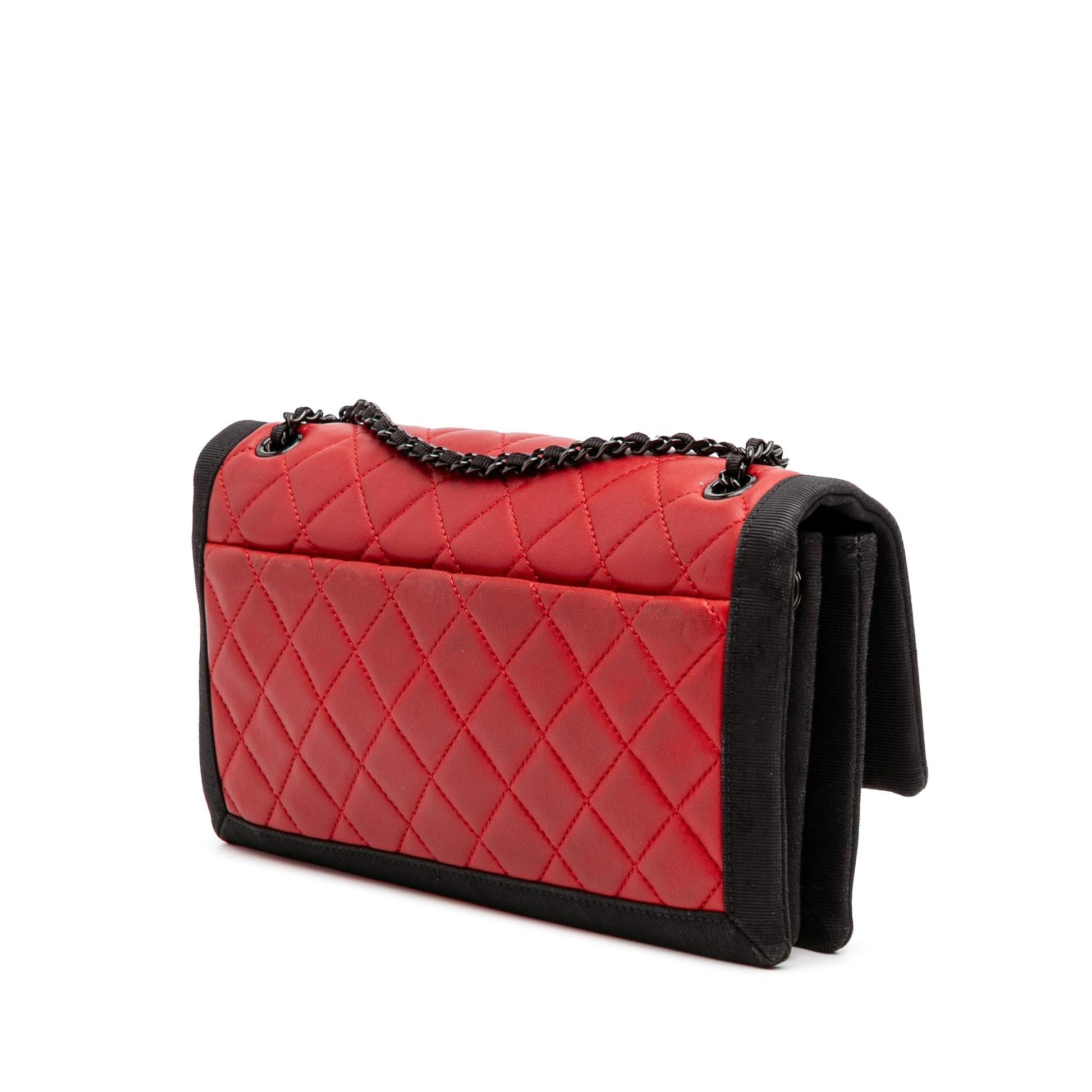 Chanel Quilted Lambskin Grosgrain Two Tone Flap Handbag Flap 2
