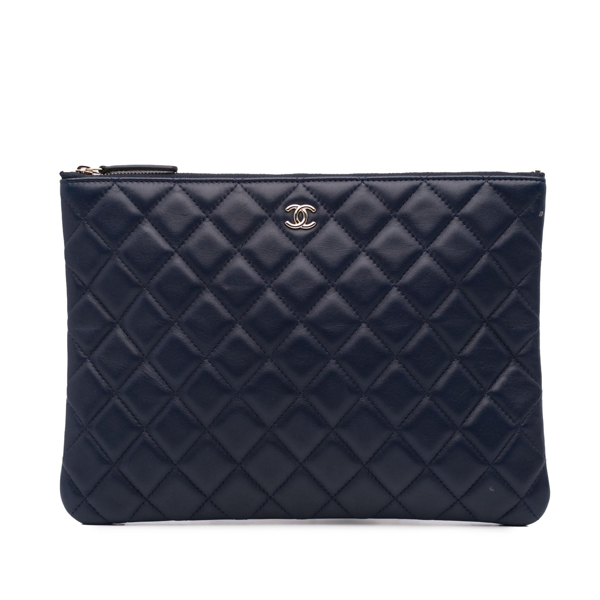 Chanel Quilted Lambskin O Clutch Bag Case Clutch