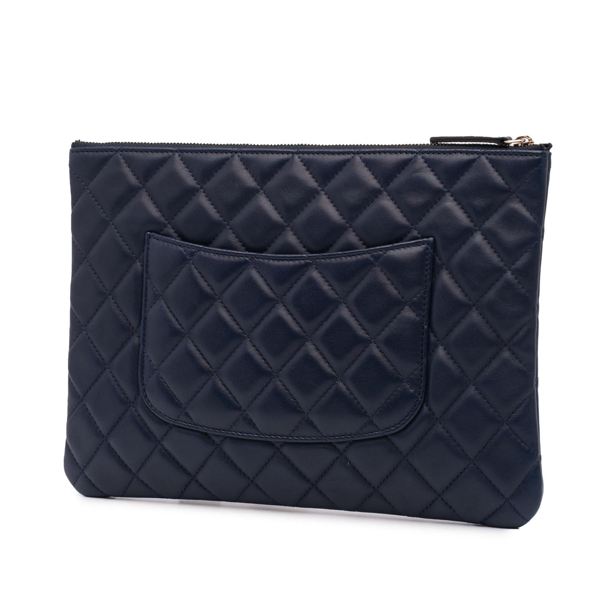 Chanel Quilted Lambskin O Clutch Bag Case Clutch