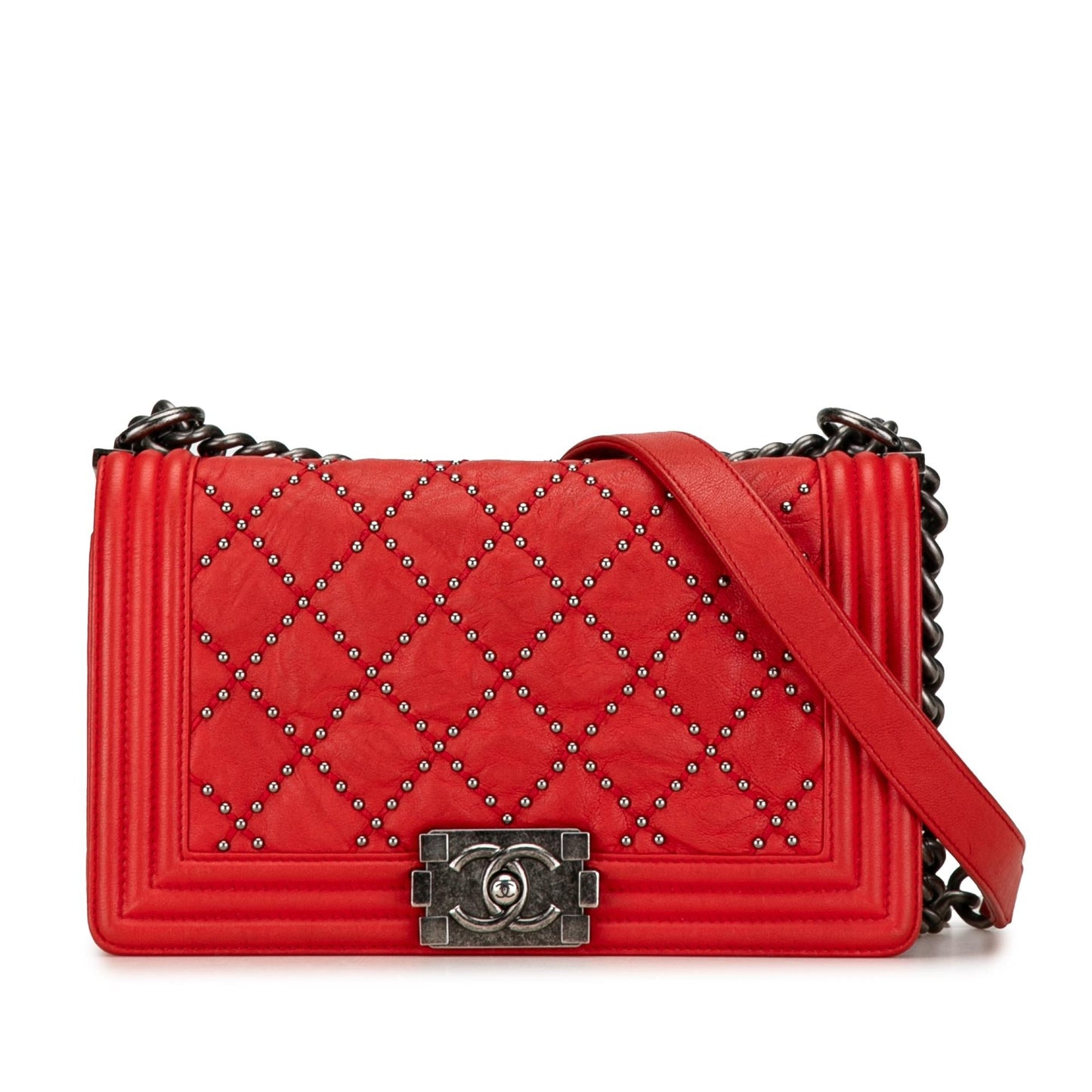Chanel Studded Crumpled Calfskin Boy Flap SHG-rqfnOd Handbag