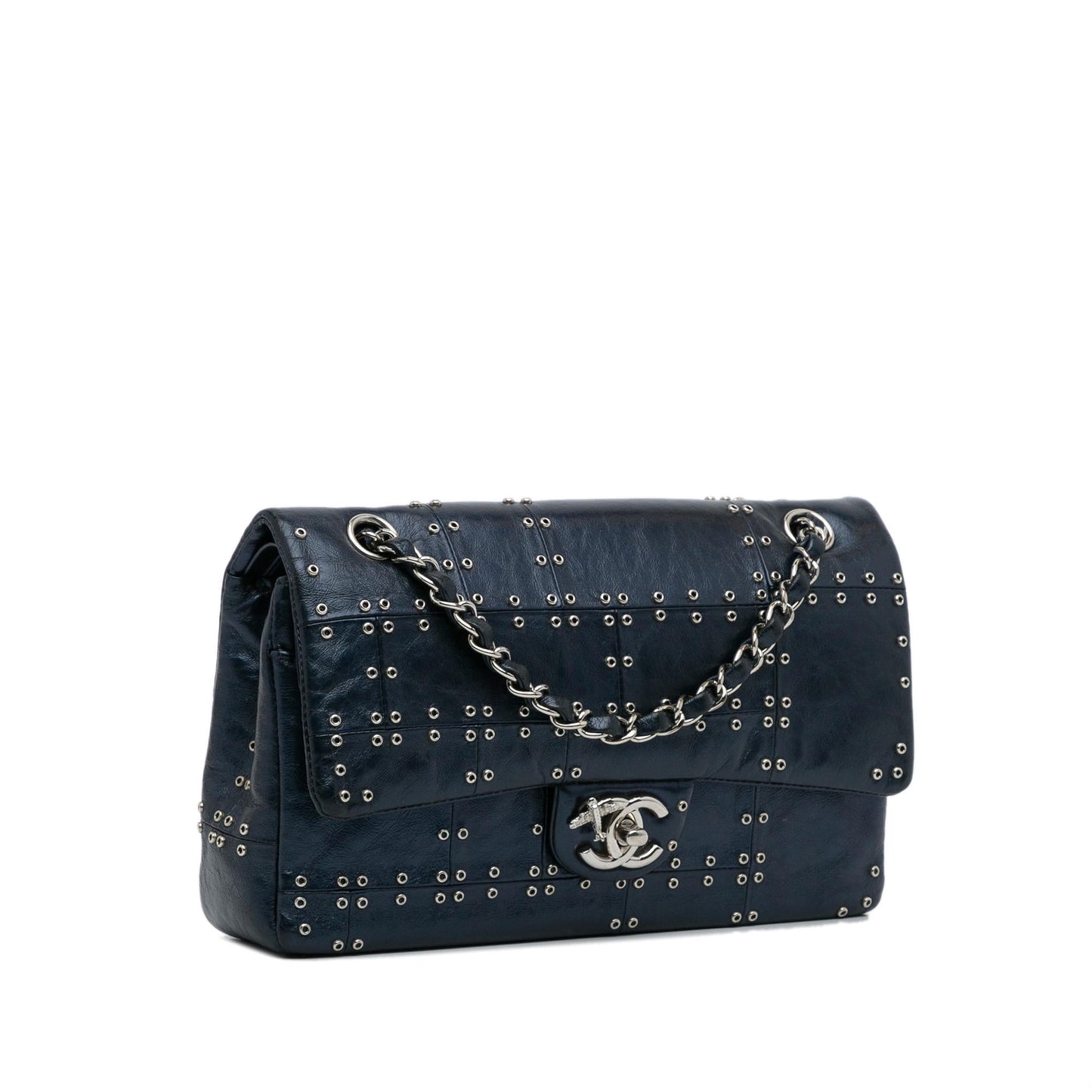 Chanel Studded Airlines Double Flap SHG-MHpqyU Leather Handbag