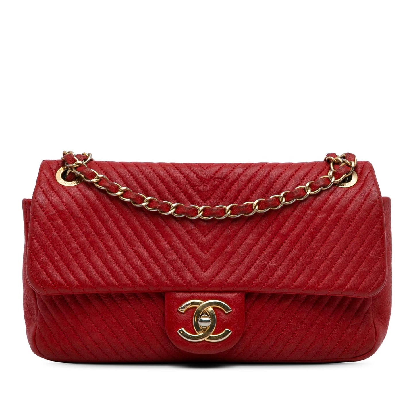 Chanel Wrinkled Calfskin Quilted Chevron Medallion Charm Key Chain Shg Hytizx