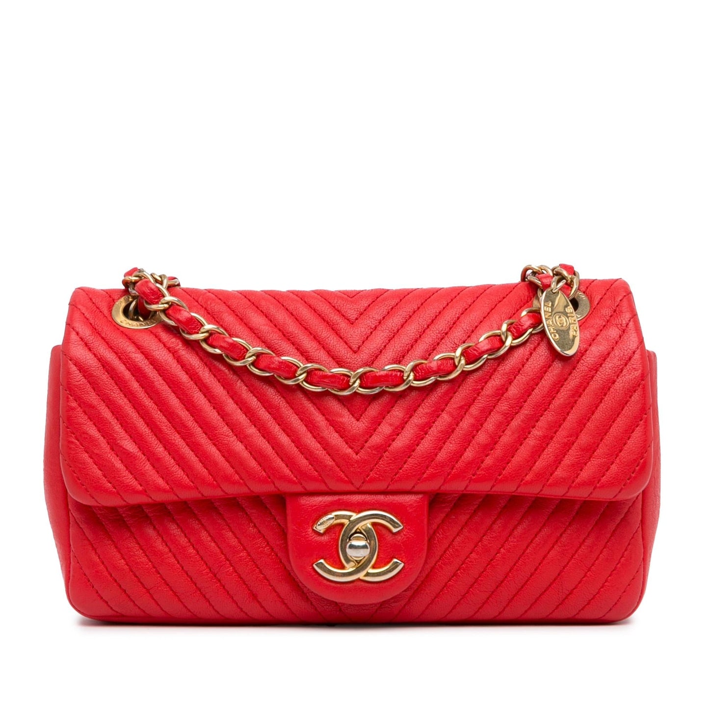 Chanel Wrinkled Calfskin Quilted Chevron Medallion Charm Key Chain Shg U42Tjr