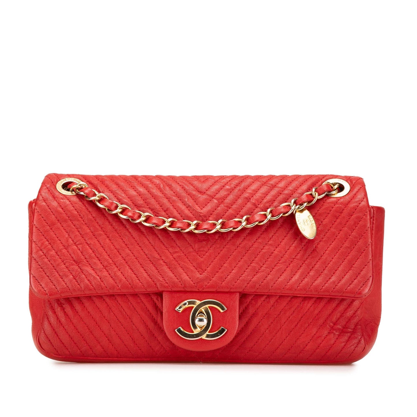 Chanel Wrinkled Calfskin Quilted Chevron Medallion Charm Key Chain