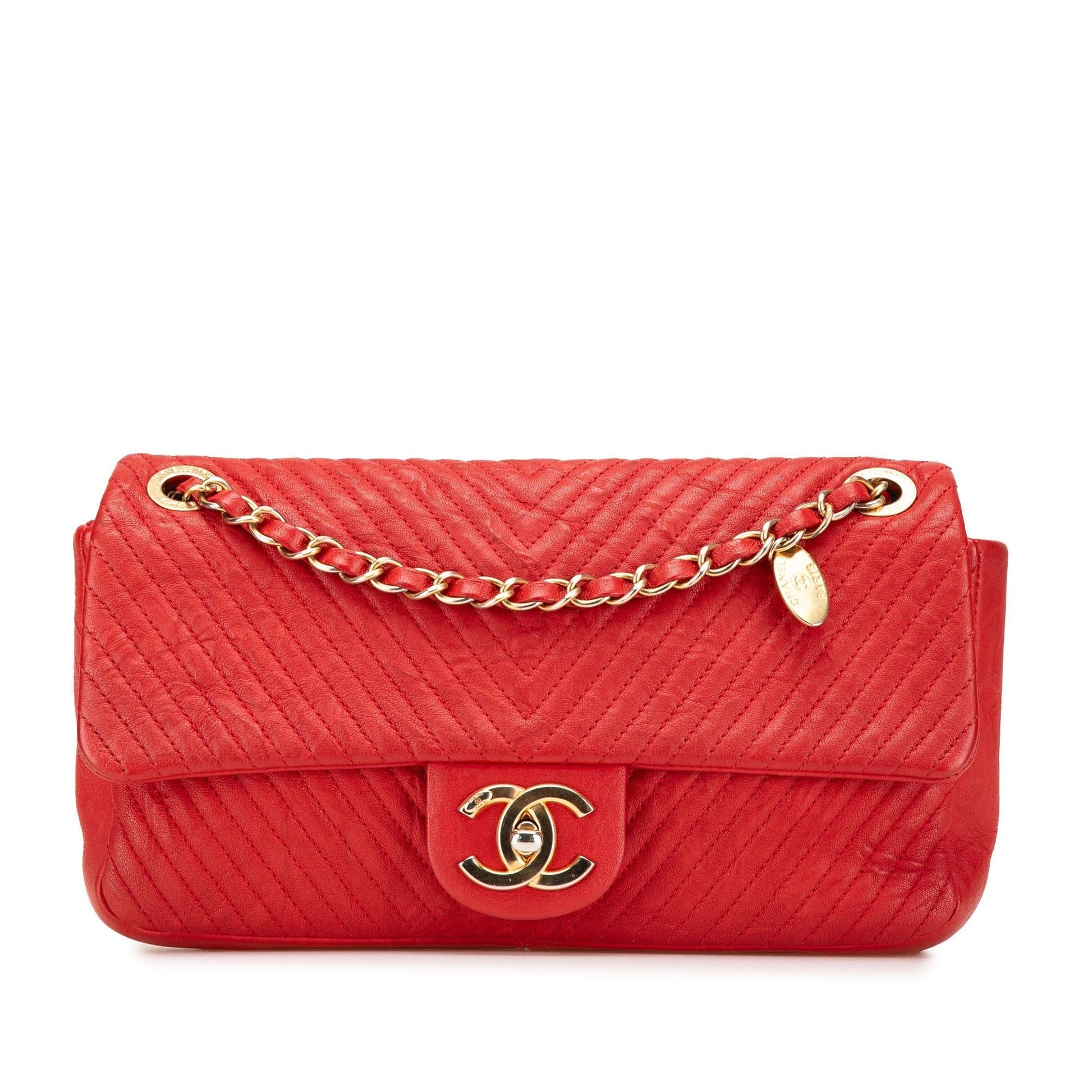Chanel Wrinkled Calfskin Quilted Chevron Medallion Charm Key Chain