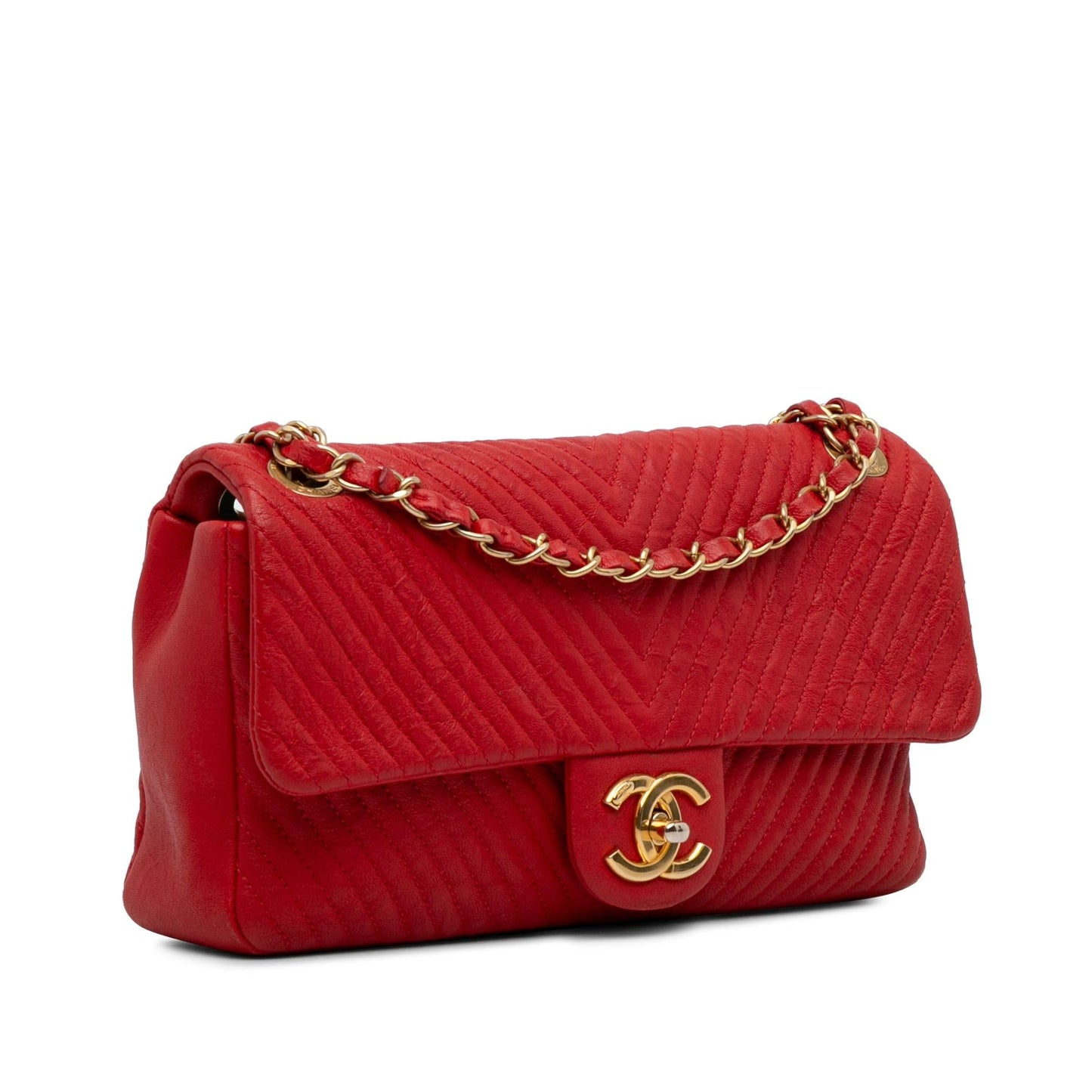 Chanel Medium Wrinkled Lambskin Chevron Medallion Flap (Shg-Qded9G) Bag