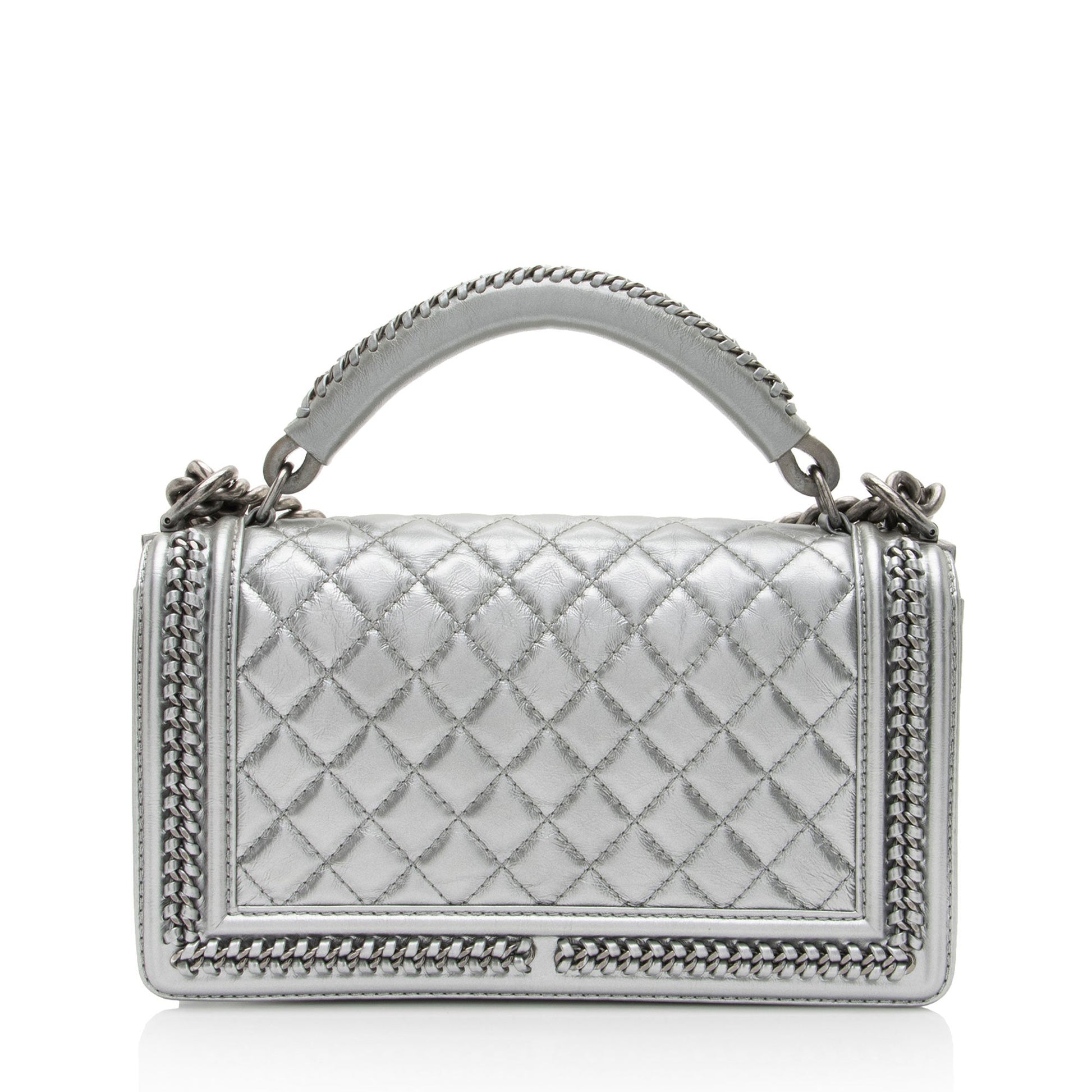 Chanel Metallic Aged Calfskin Chain Top Handle Medium Boy Bag (SHF-RO5g92)