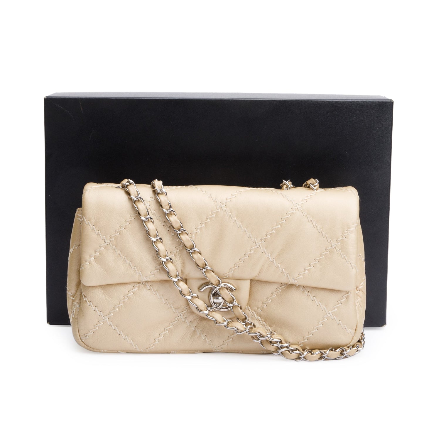 Chanel Flap Leather Calfskin Beige Travel Bag