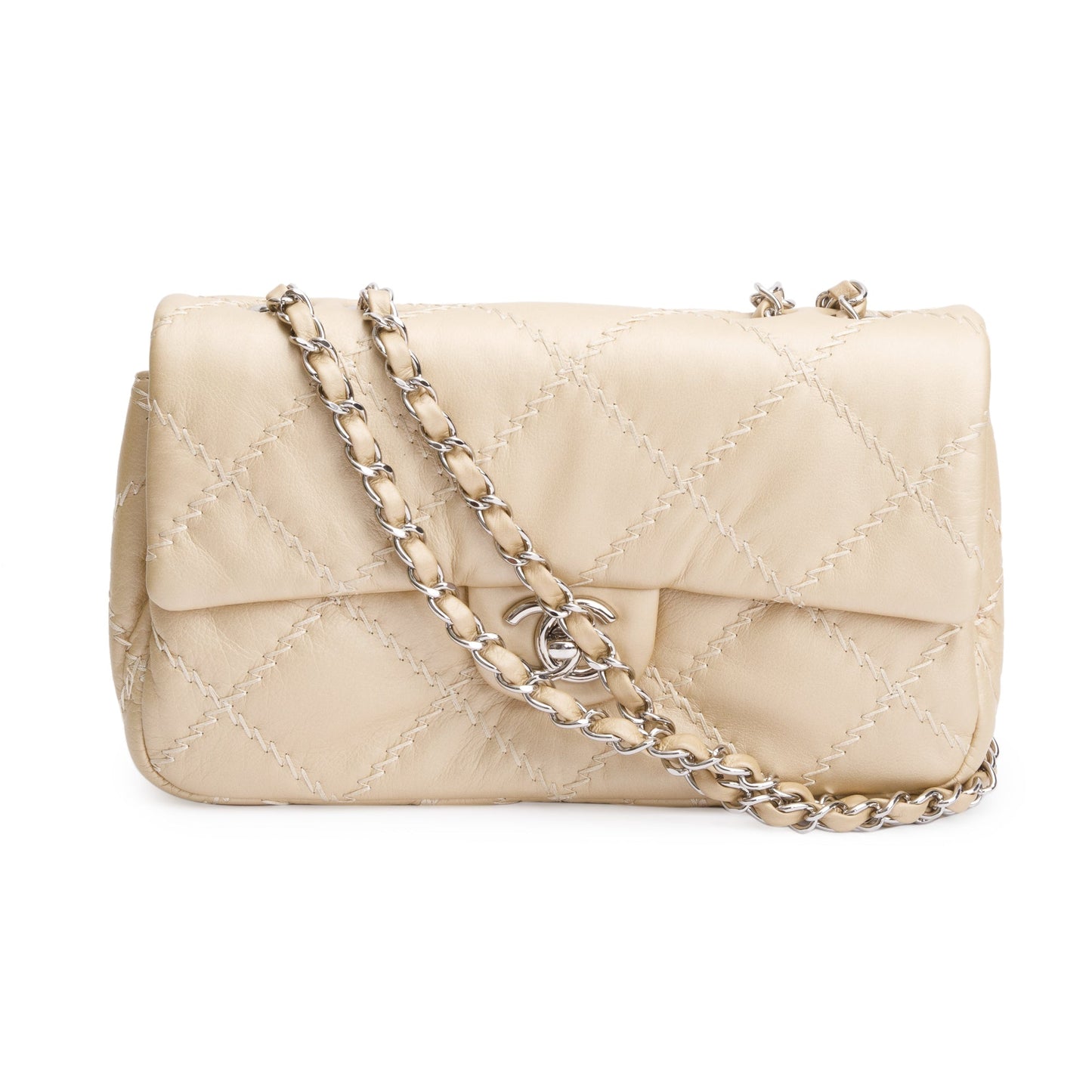 Chanel Flap Leather Calfskin Beige Travel Bag