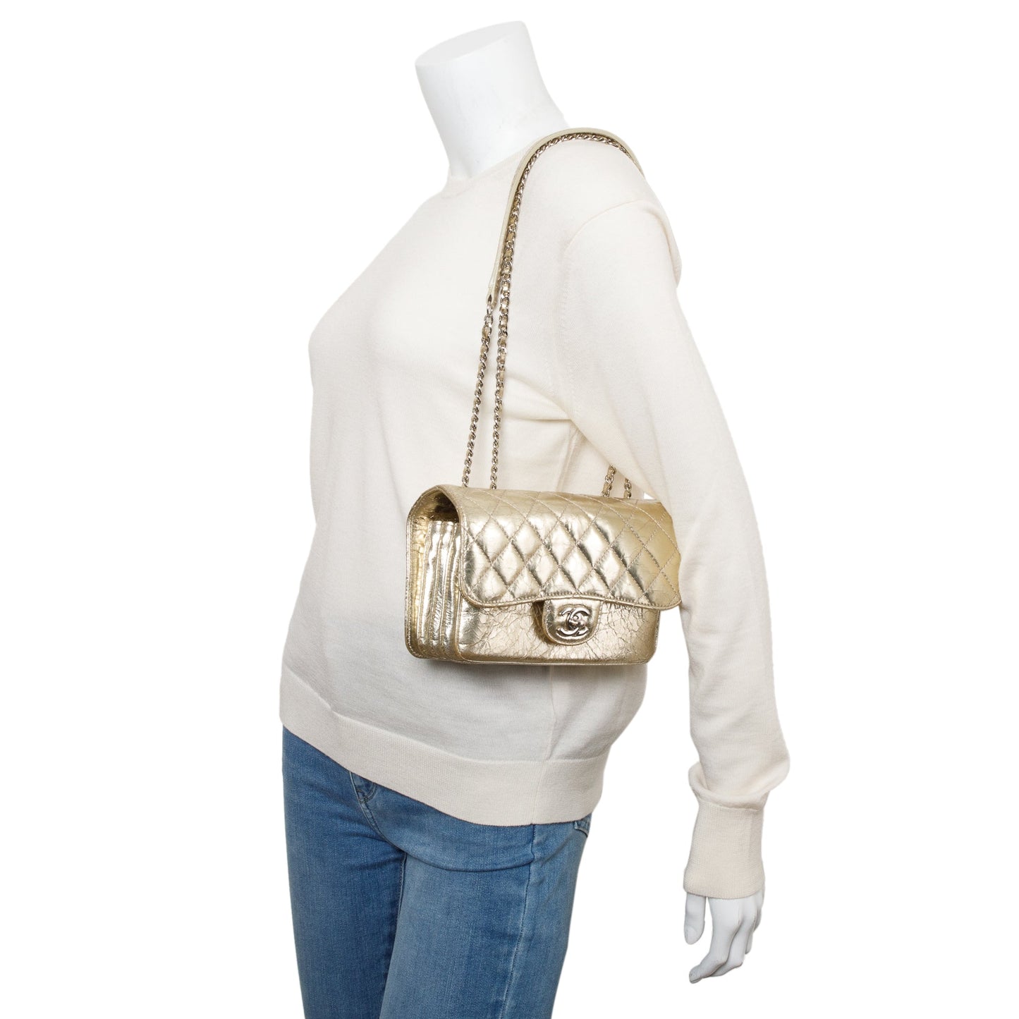 Chanel ms Pocket Flap Leather Calfskin Gold Travel Bag
