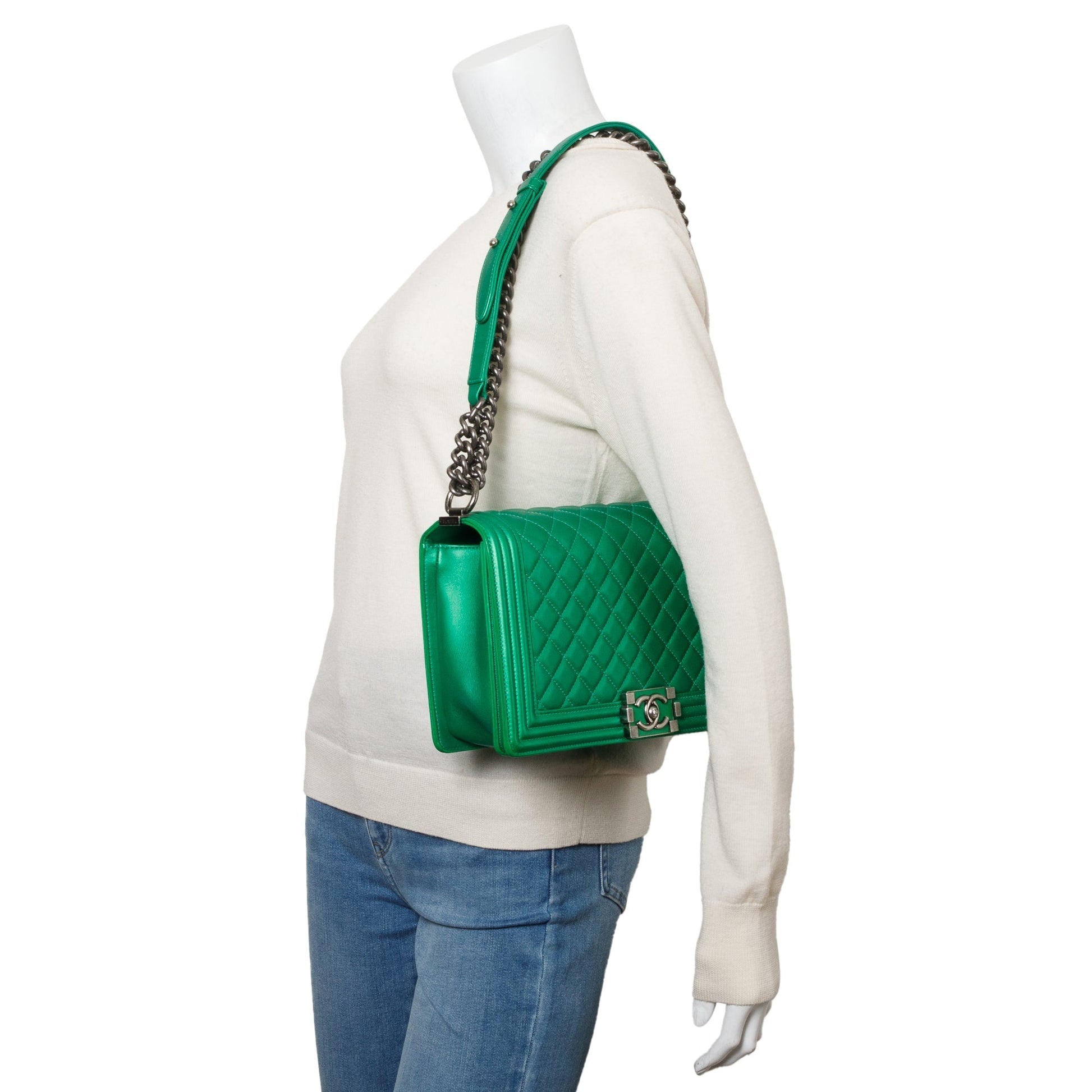 Chanel New Boy Leather Calfskin Green Travel Bag