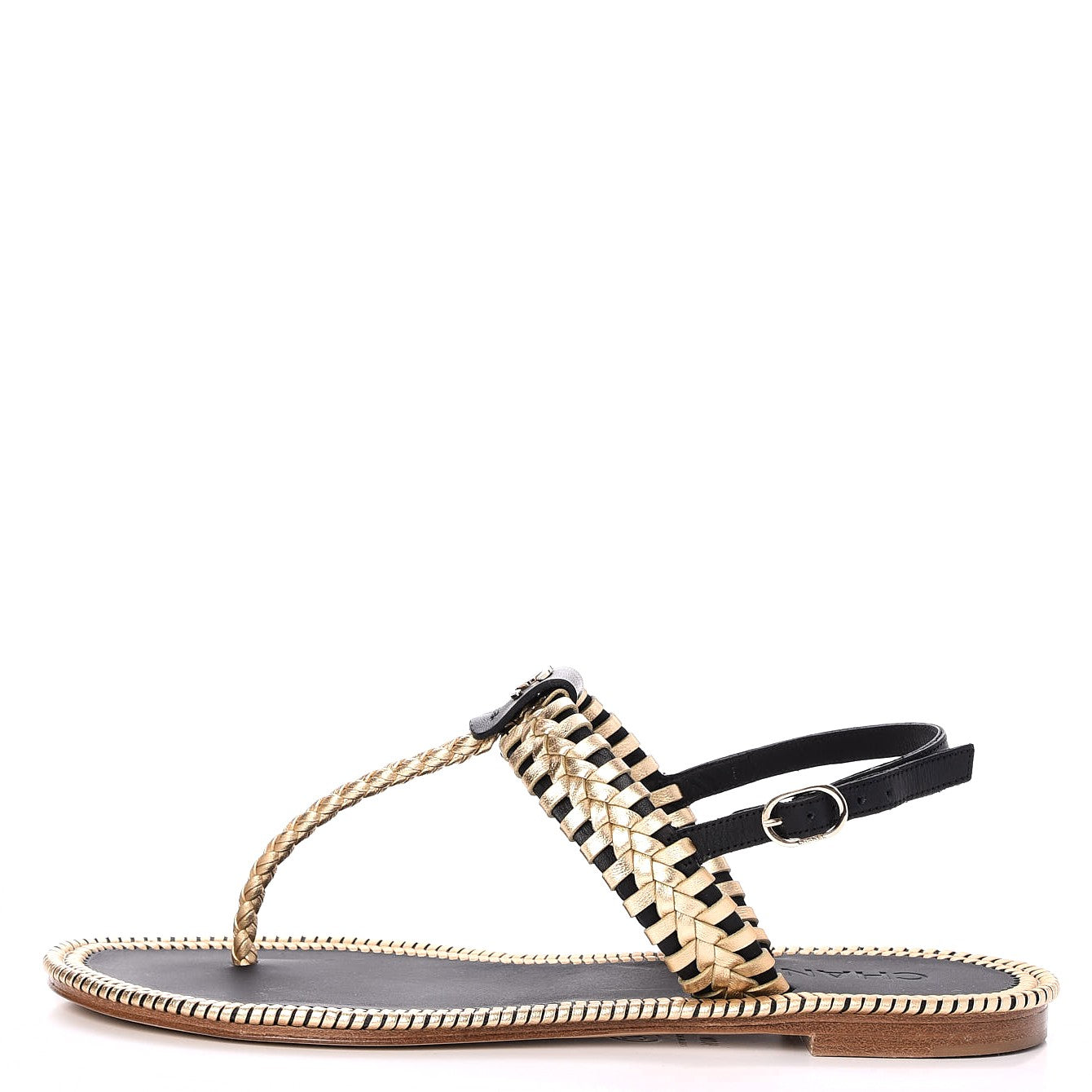 Chanel Metallic Calfskin Braided Thong Sandals for Women