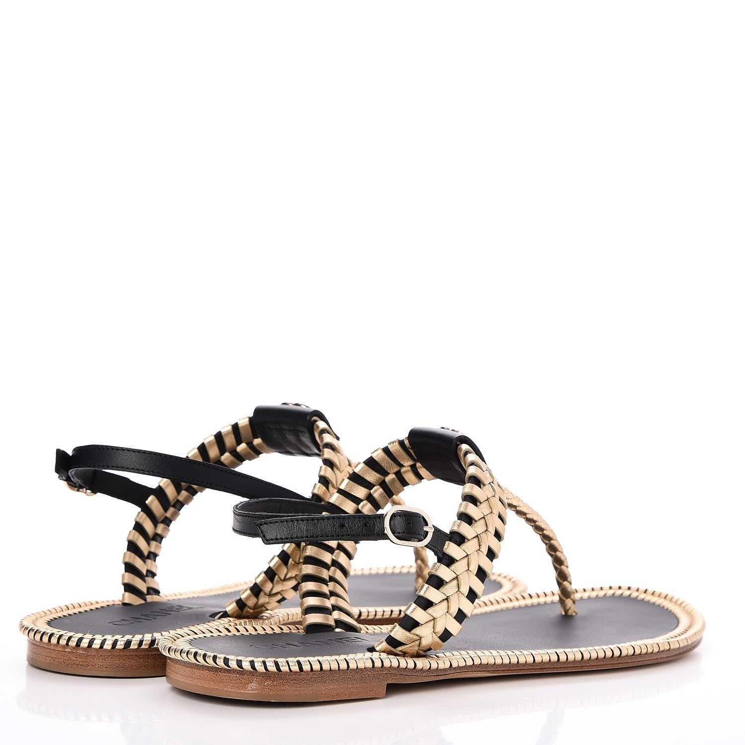 Chanel Metallic Calfskin Braided Thong Sandals for Women