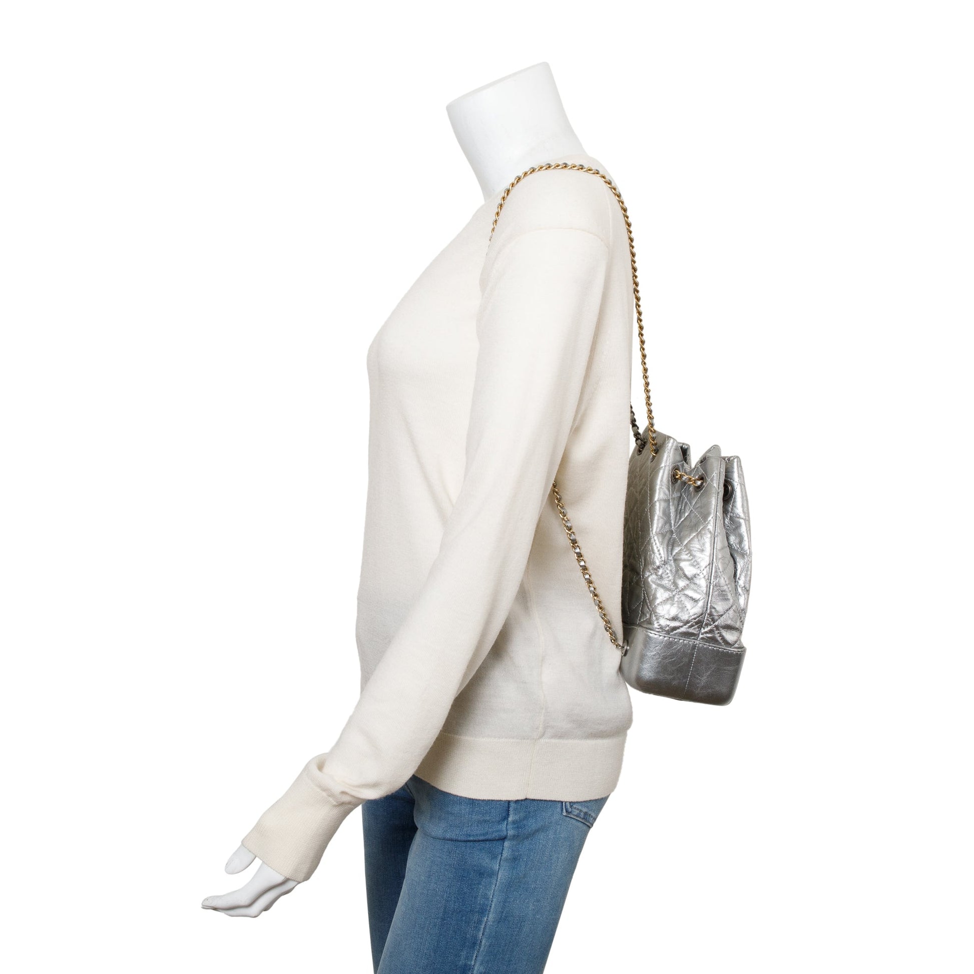 Louis Vuitton Chanel all Gabrielle Backpack Leather Calfskin Silver Travel Bag