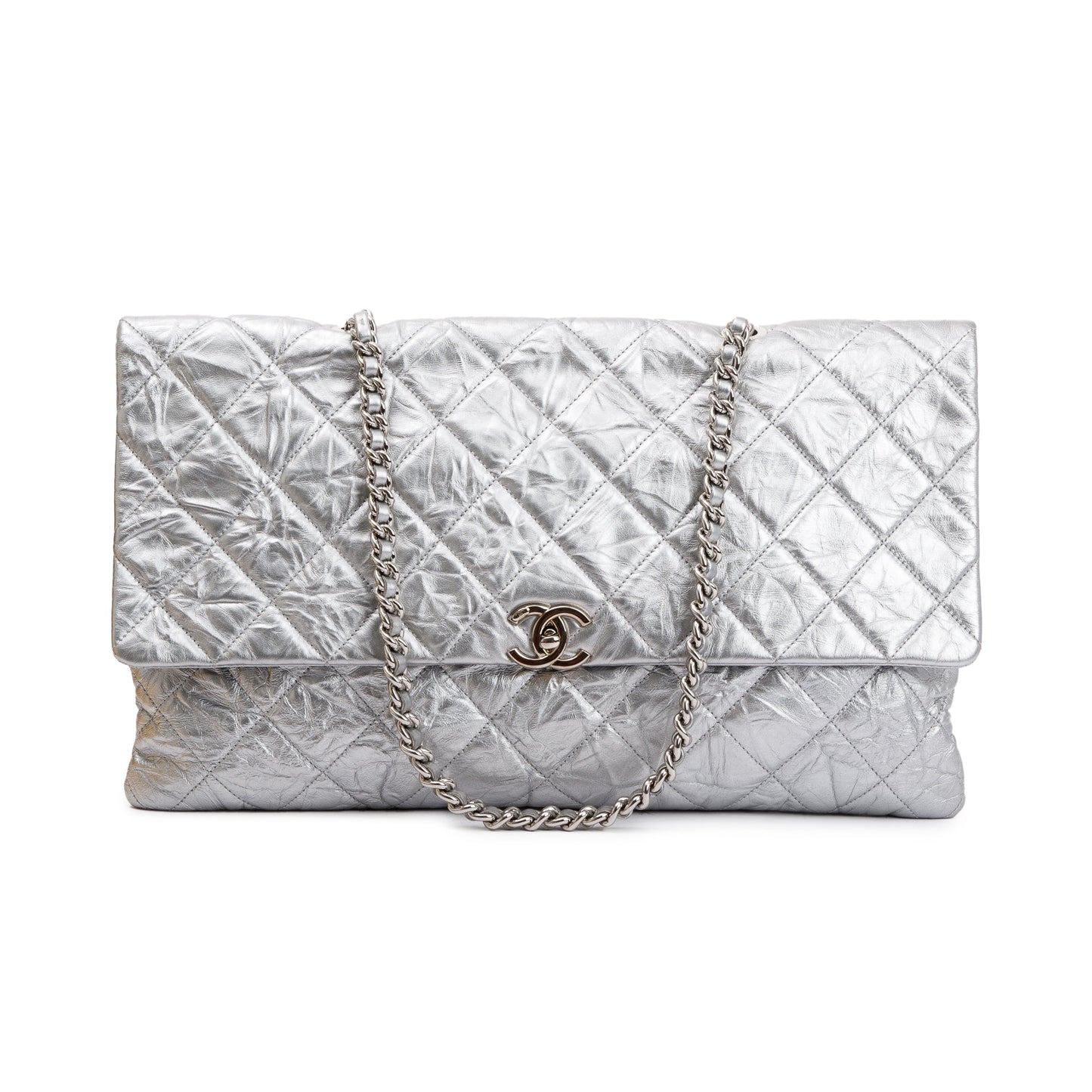 Louis Vuitton Chanel r Big Bang Flap Leather Calfskin Silver Travel Bag