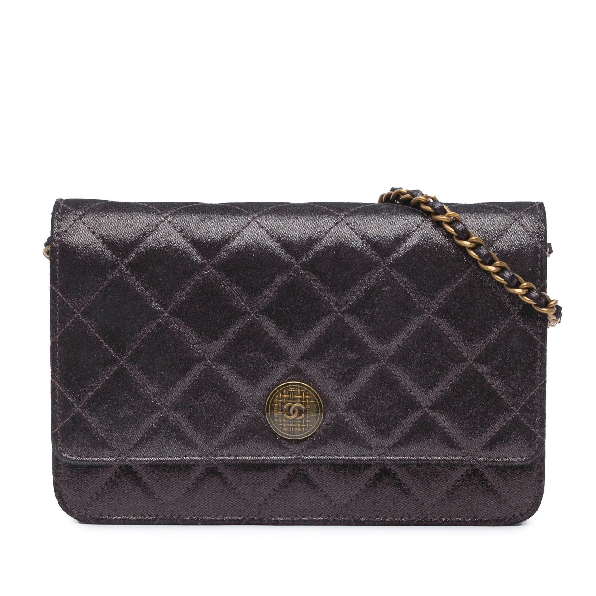 Chanel Metiers dArt Quilted Iridescent Lambskin Tartan Wallet Case Chain 1