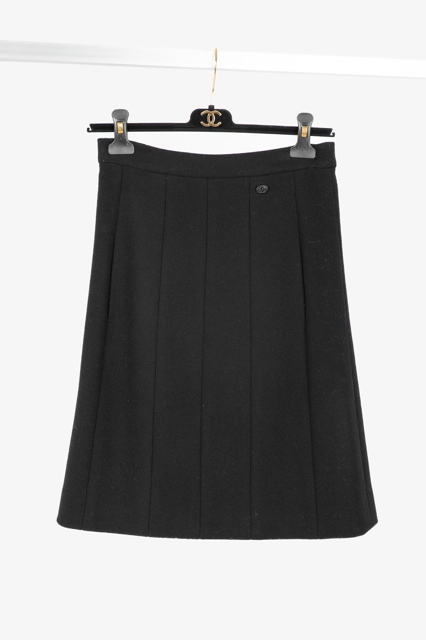Chanel Black Wool Blend Panelled A Line Knee Length Skirt Women Shoes