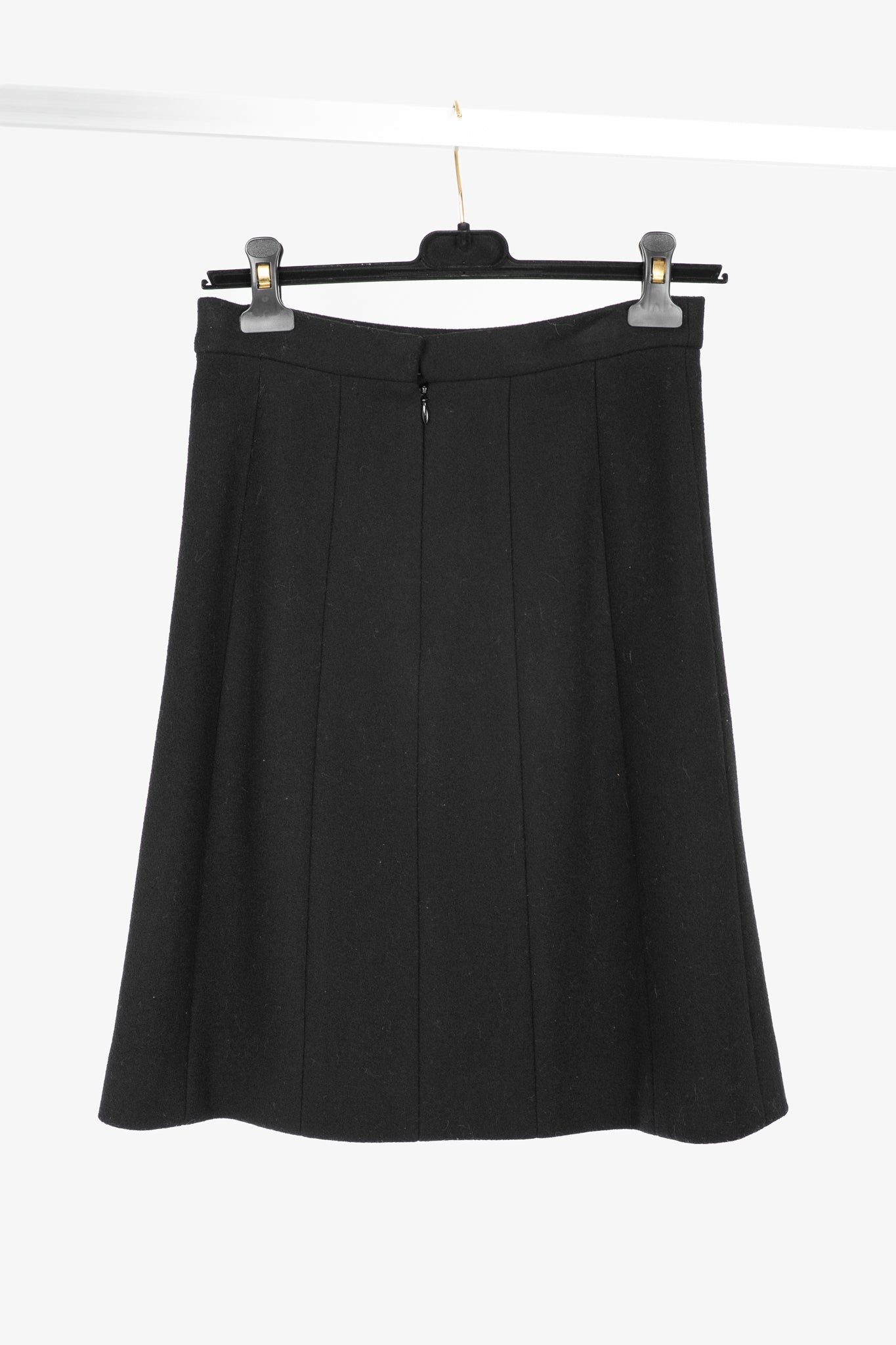 Chanel Black Wool-Blend Panelled A-Line Knee-Length Skirt