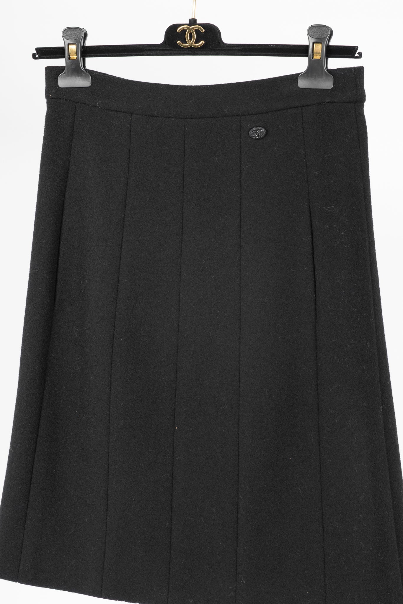 Chanel Black Wool-Blend Panelled A-Line Knee-Length Skirt