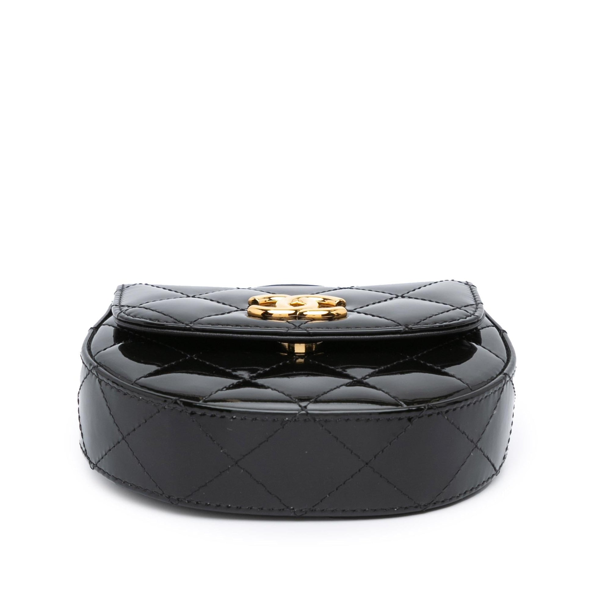 Chanel CC Quilted Patent Top Handle Leather Clutch Bag