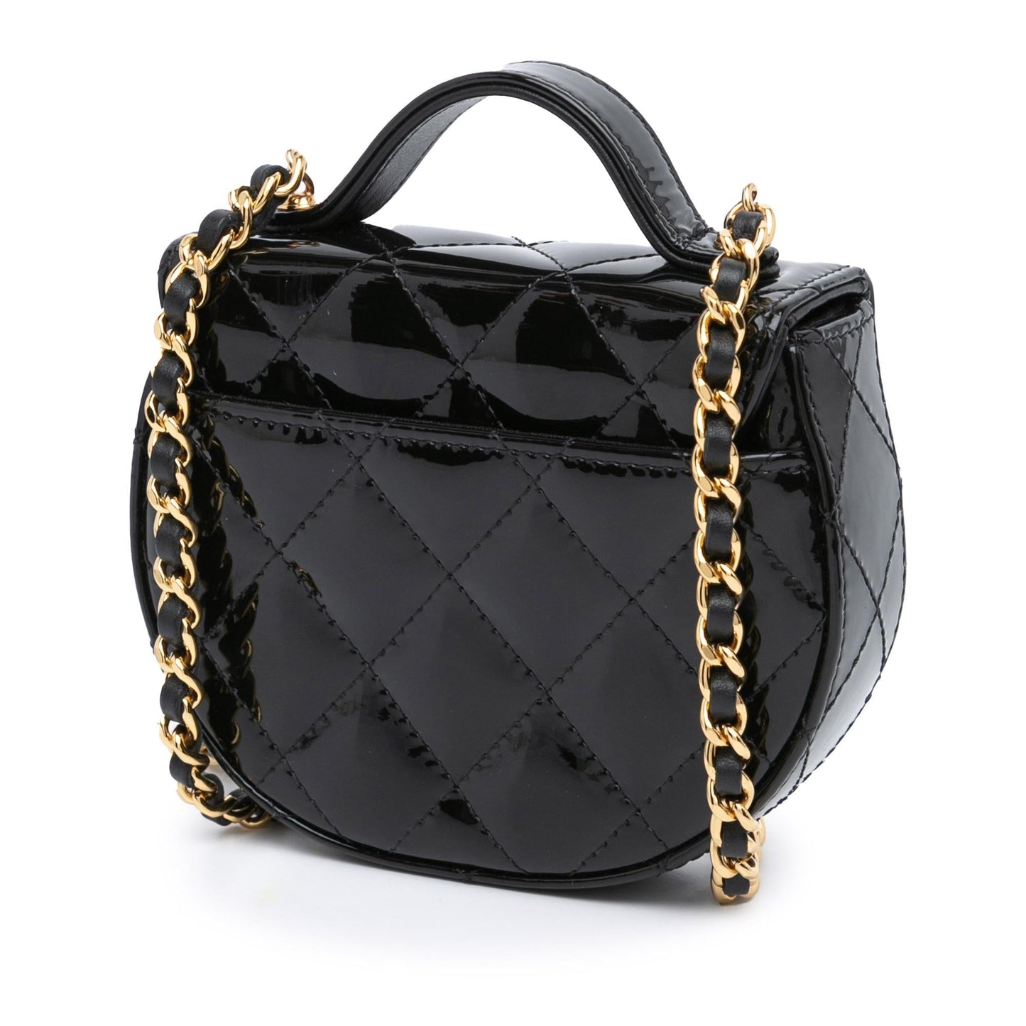 Chanel CC Quilted Patent Top Handle Leather Clutch Bag