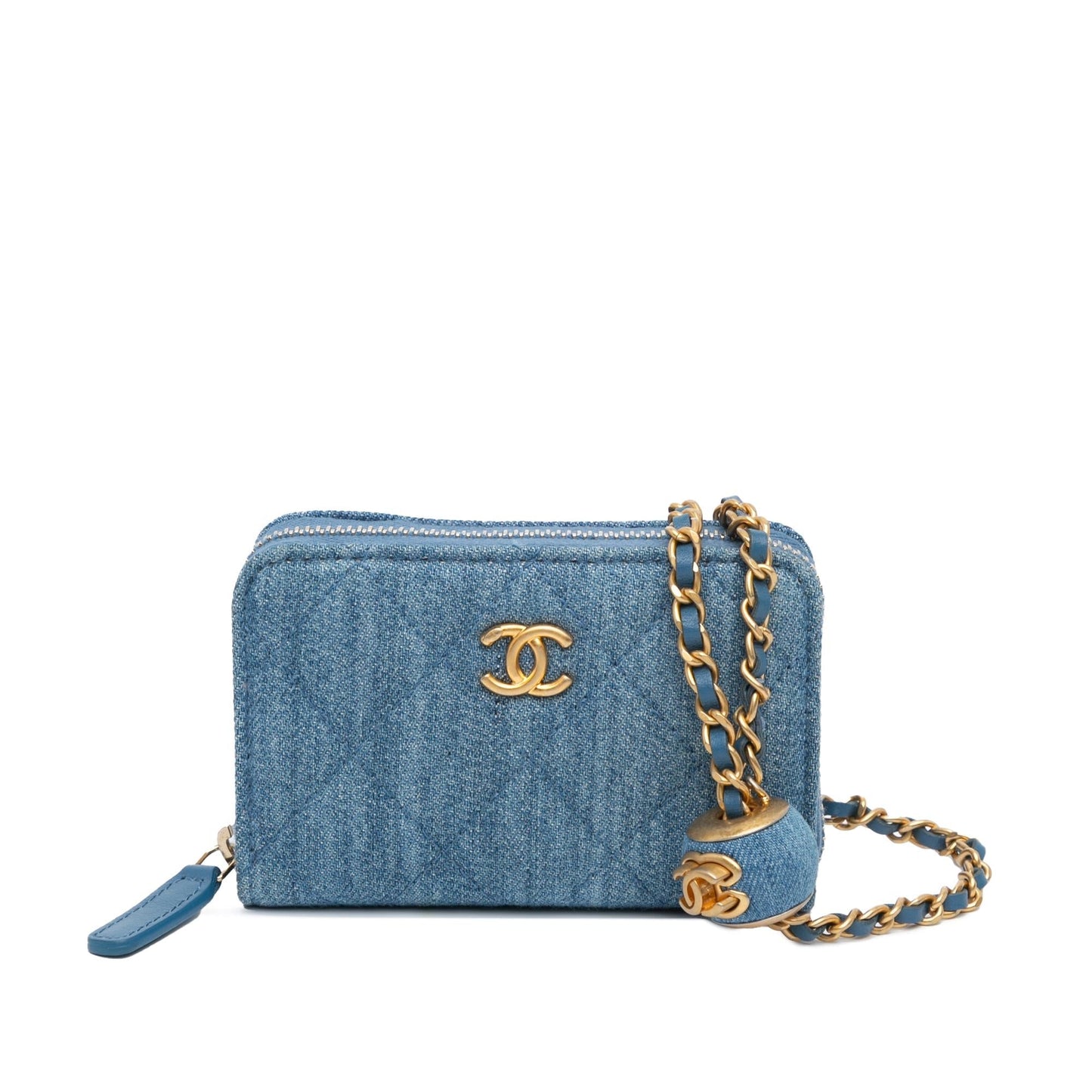 Chanel Denim Pearl Crush Card Holder On Wallet Case