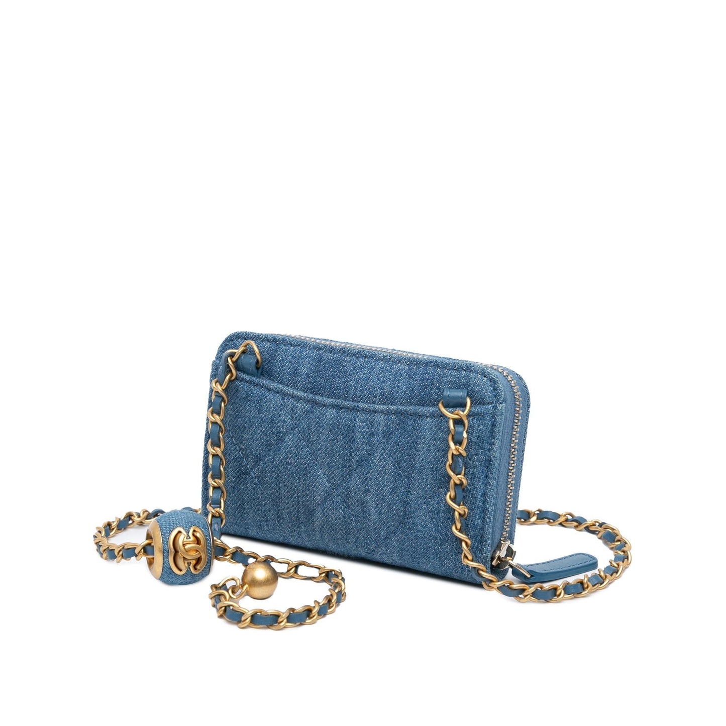 Chanel Denim Pearl Crush Card Holder On Wallet Case